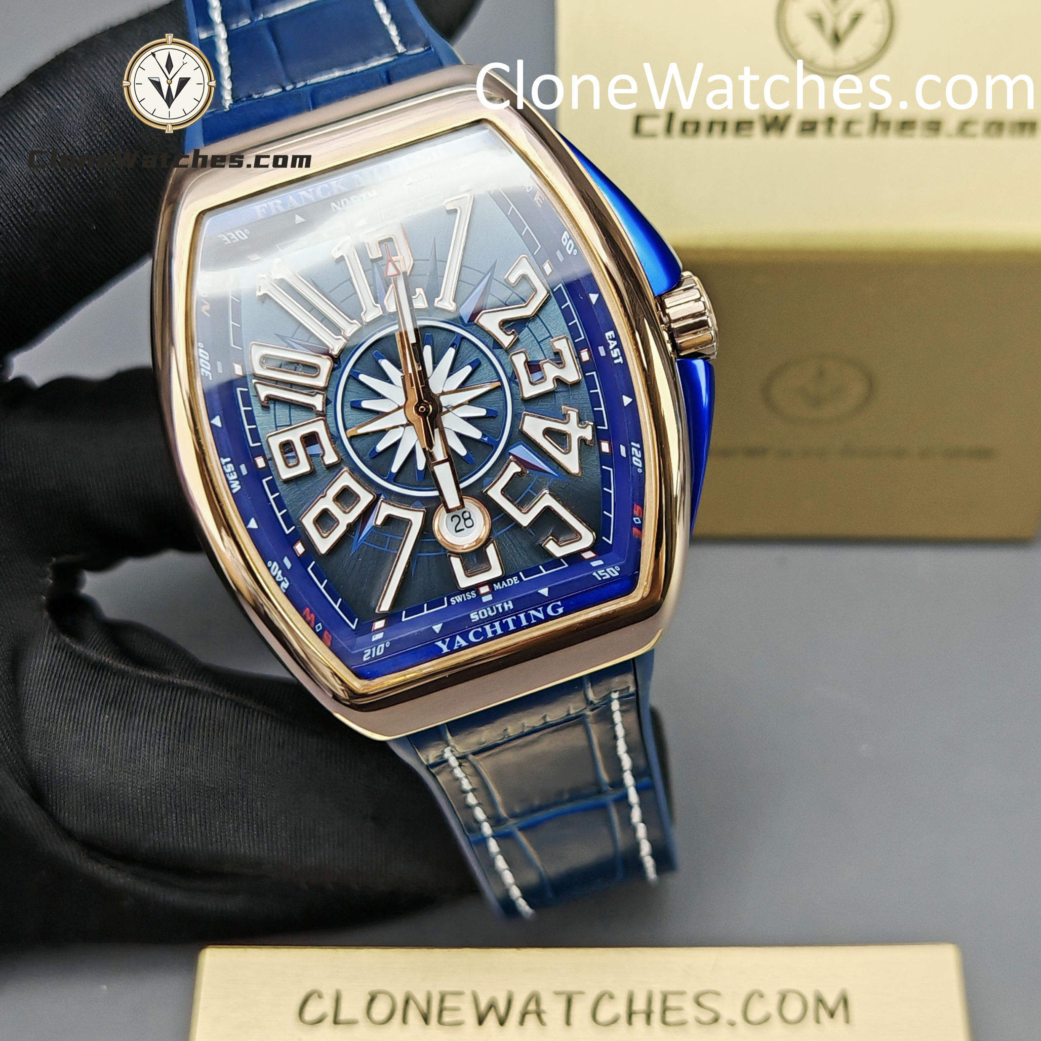Franck Muller Super Clone Watches 1:1 V45 SC DT YACHTING 5N Rose Gold Blue Dial