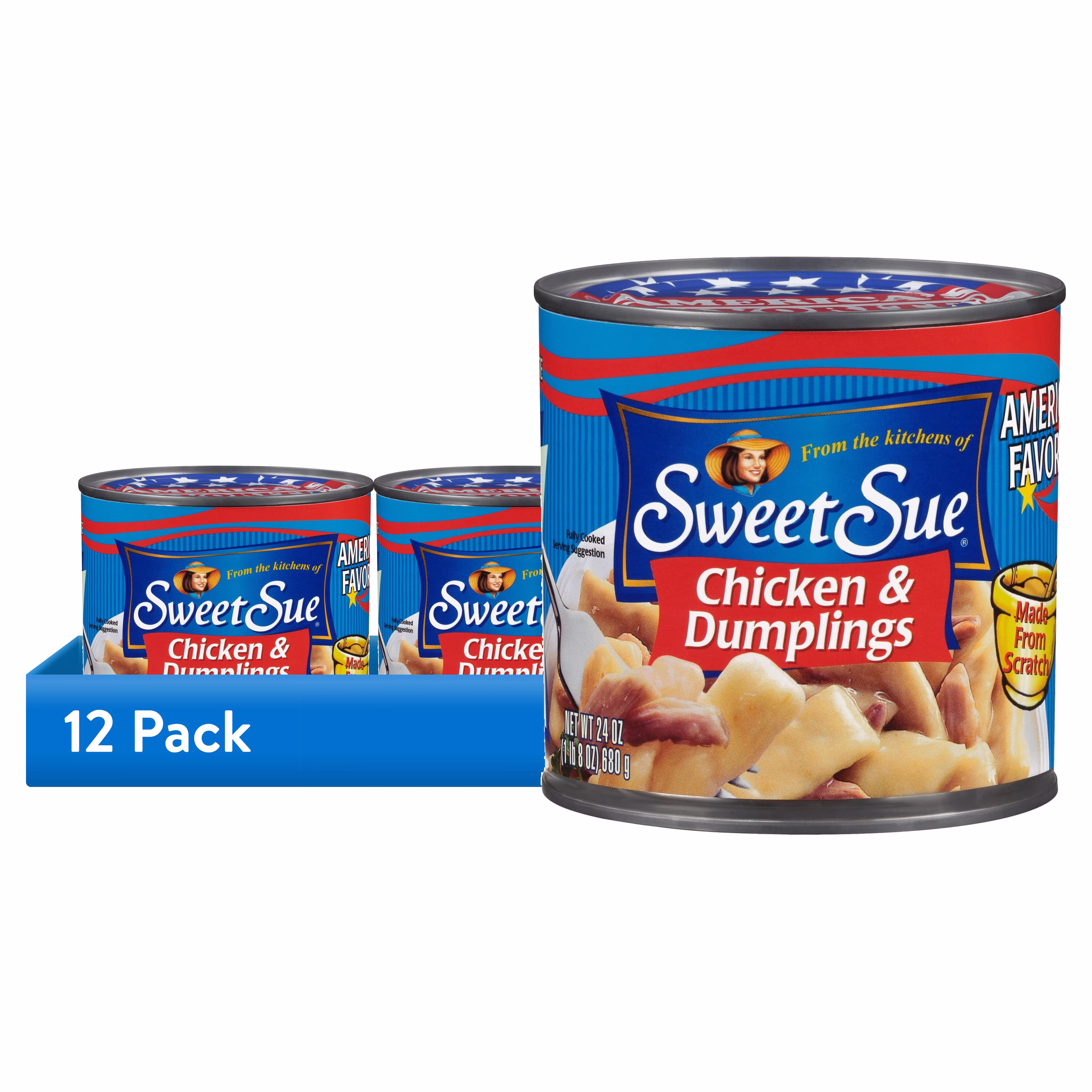 Sweet Sue Chicken & Dumplings, 14g Protein per Serving, Made from Scratch Recipe, Heat and Serve Meal, Shelf Stable Can, 24 oz