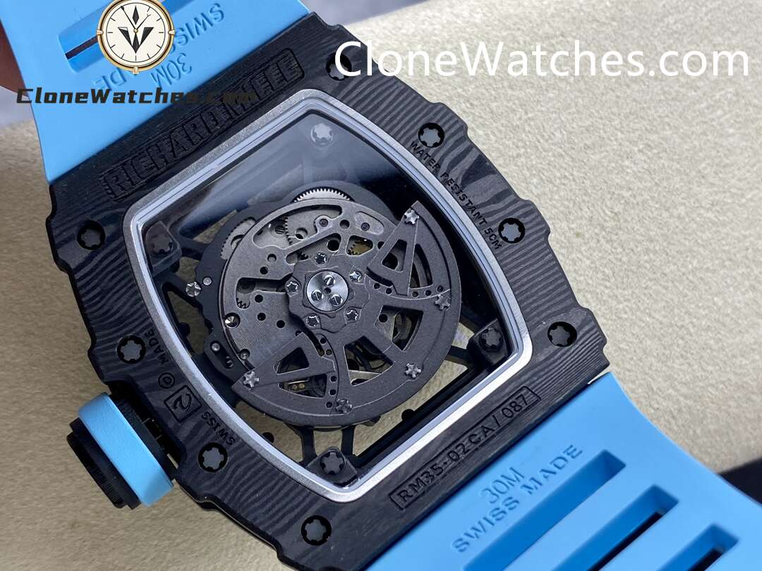 Richard Mille Super Clone Watches 1:1 RM 035 – 02 Carbon Tourbillon Blue Strap