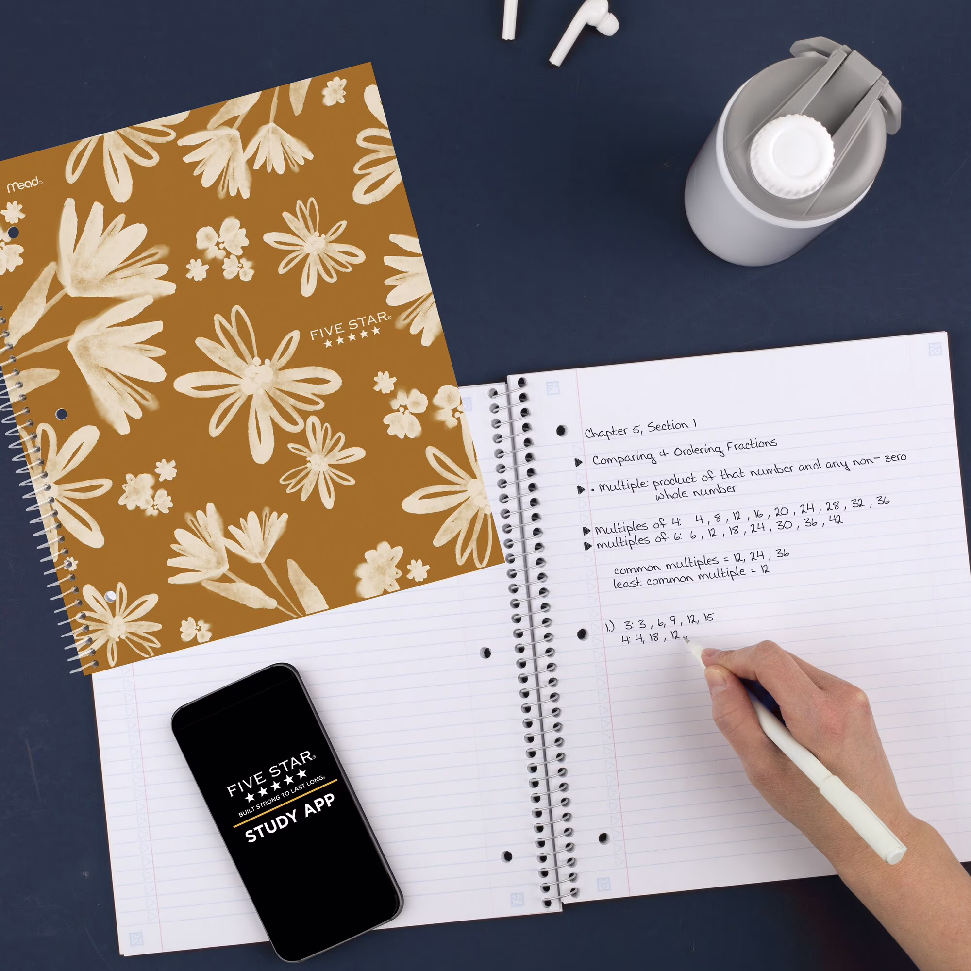 Five Star Soft Petals Spiral Notebook Plus Study App 1 Subject College Ruled 8