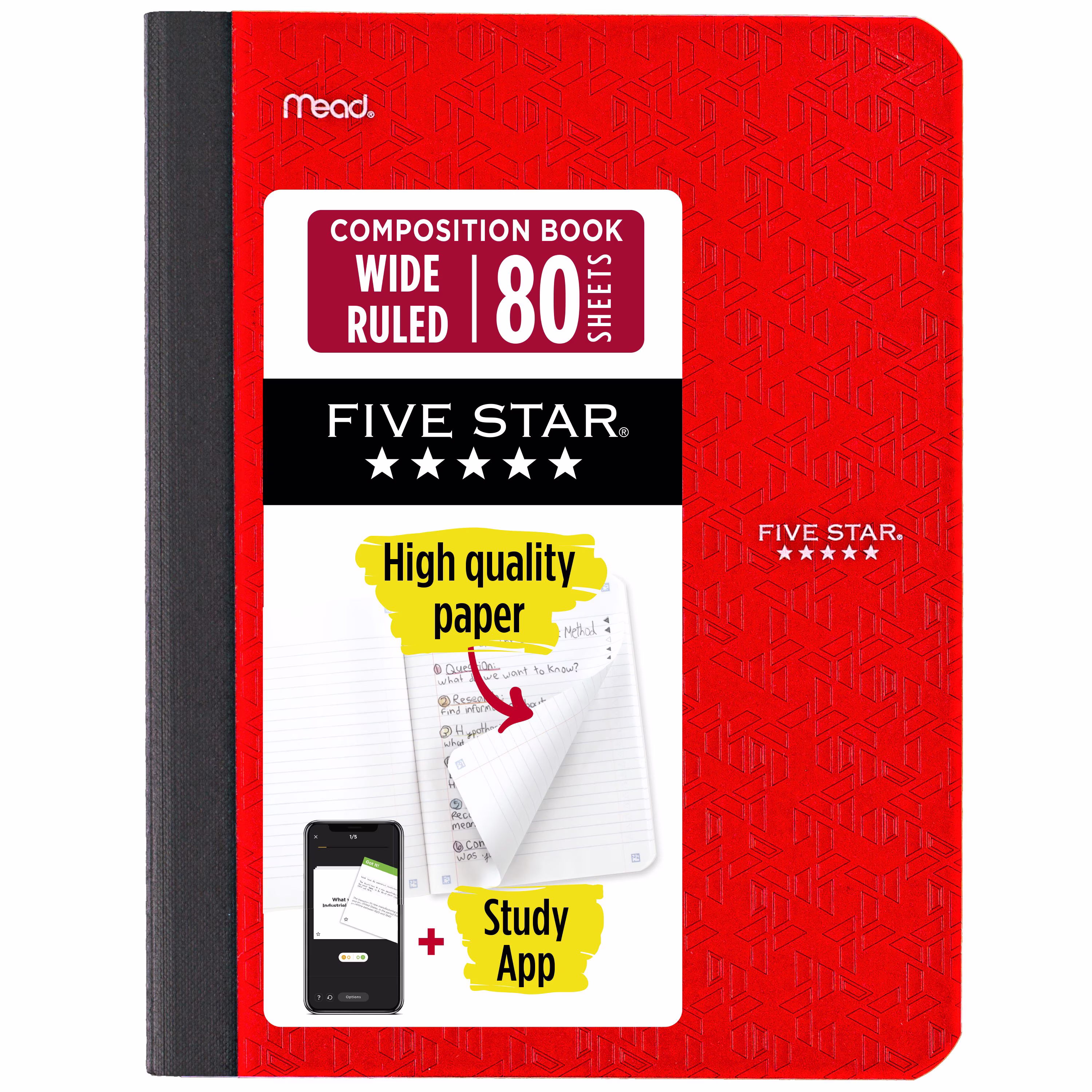 Five Star Composition Book Plus Study App, Wide Ruled, 80 Sheets, 7.5