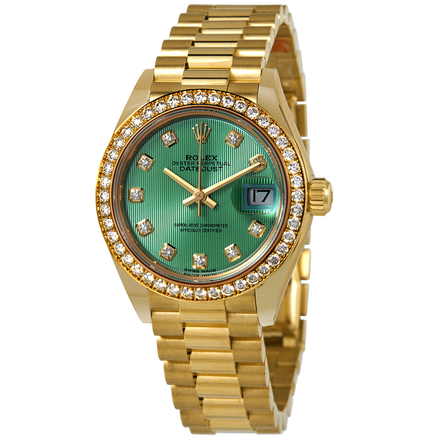 Rolex Lady-Datejust Mint Green Dial 18 Carat Yellow Gold President Watch 279138GNDP（Lifetime free warranty+90-days replacement service & Refund!.）