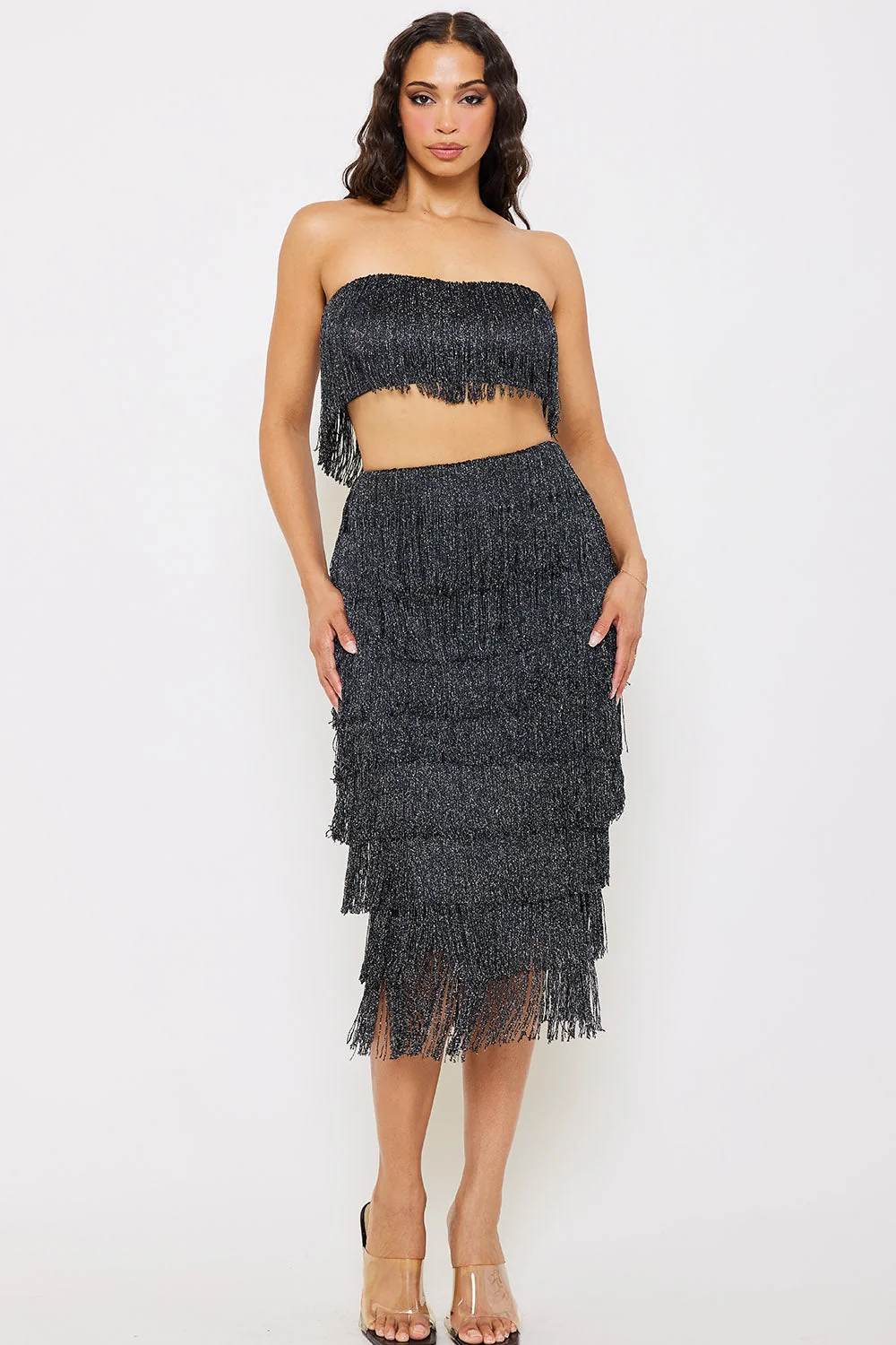 Symphony Set - Fringe Tube Top And Midi Skirt Set
