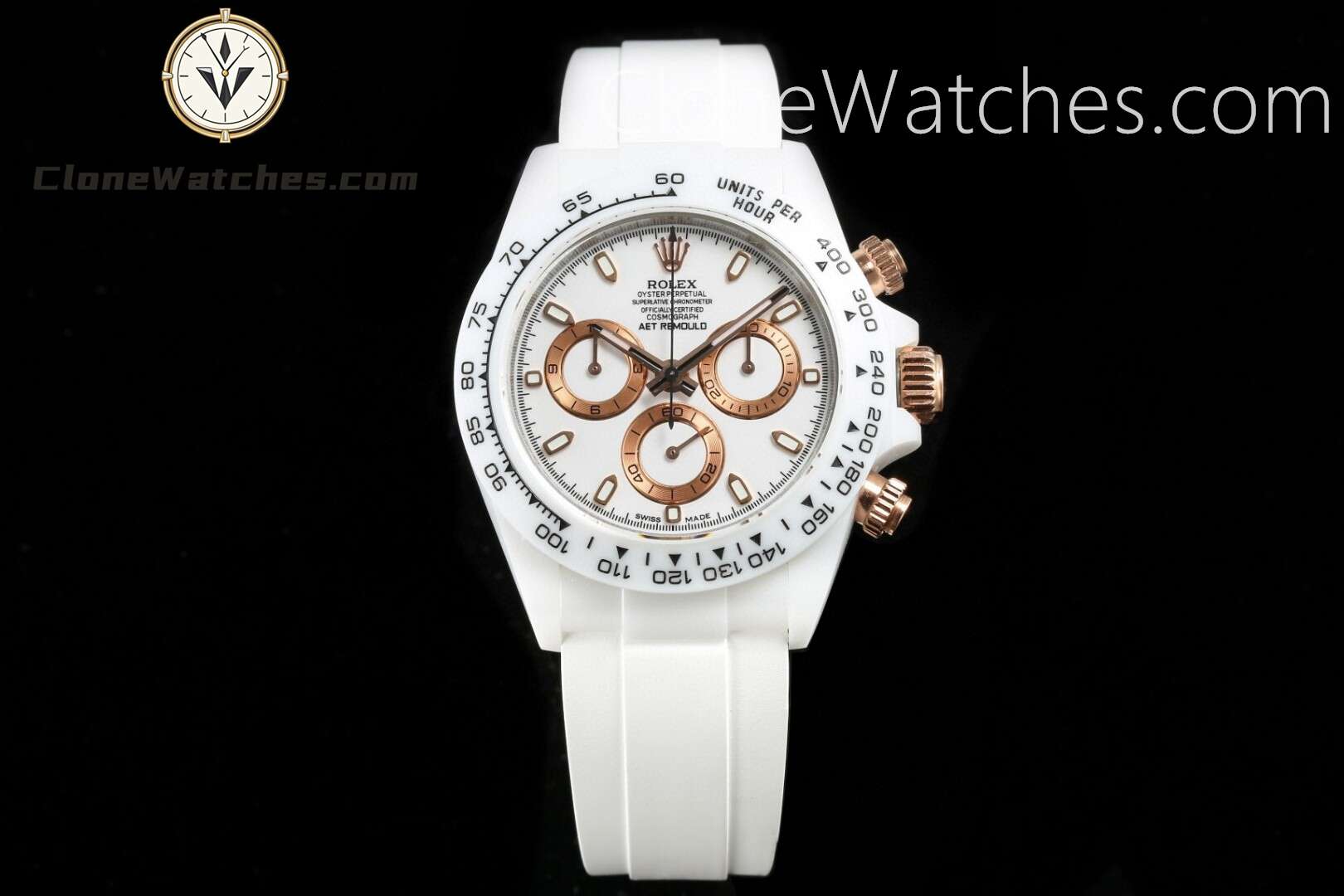 Modified Super Clone Watches 1:1 AET Rolex Daytona PLATINUM-COLORED CLASSIC (RUBBER STRAP)