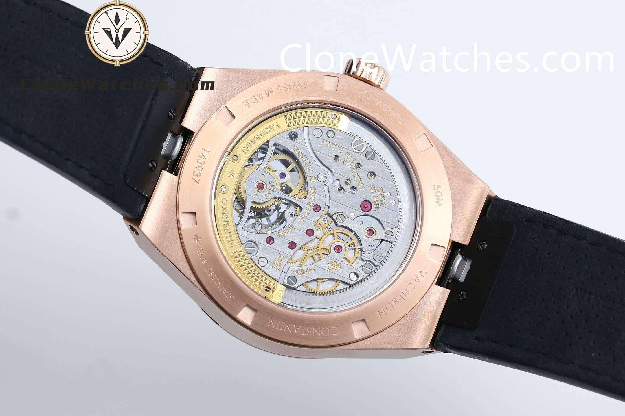 Vacheron Constantin Super Clone Watches 1:1 Overseas Rose Gold Tourbillon 6000V/210R-B733 42.5MM Leather Strap