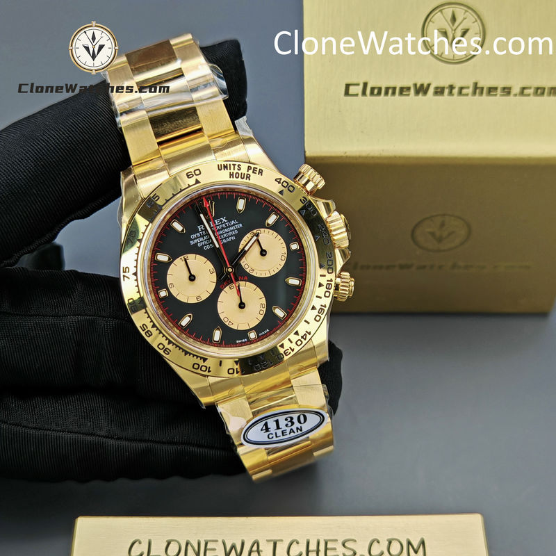 Rolex Super Clone Watches 1:1 Daytona 18K Gold Black Dial M116508-0009 4130 Movement