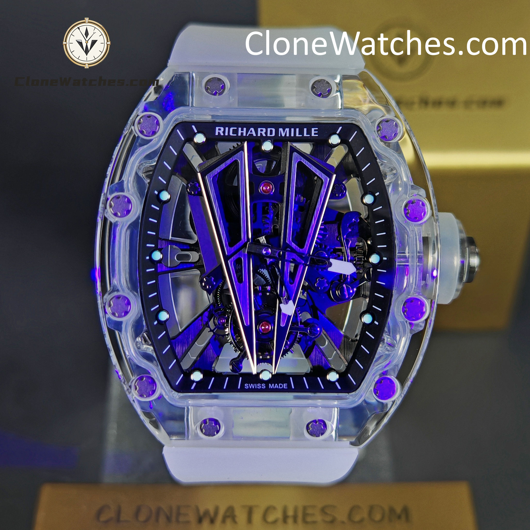 Richard Mille Super Clone Watches 1:1 RM 027 – 03 Full Transparent Tourbillon White Strap