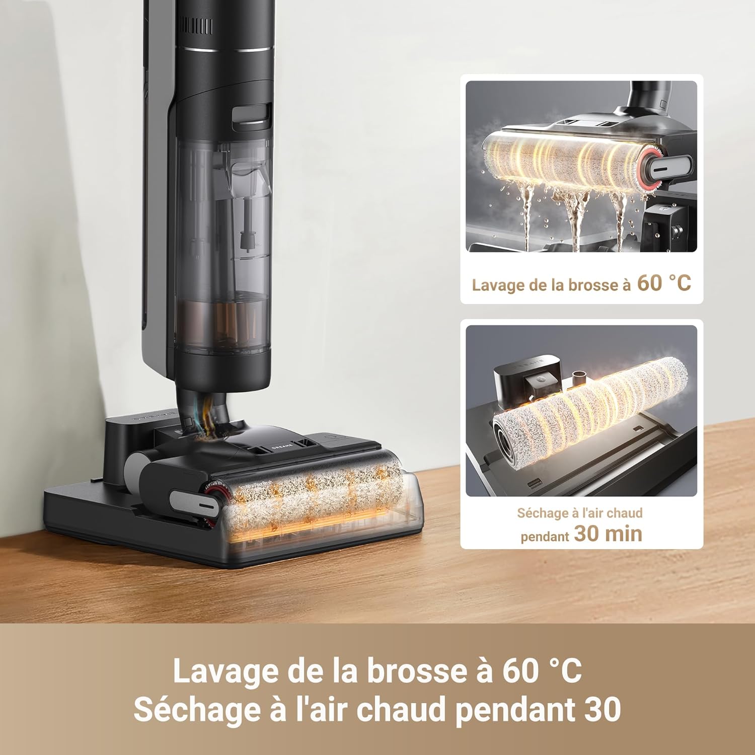 Aspirateur laveur sans fil lavage brosse 60 degrés séchage 30 min 16000 Pa
