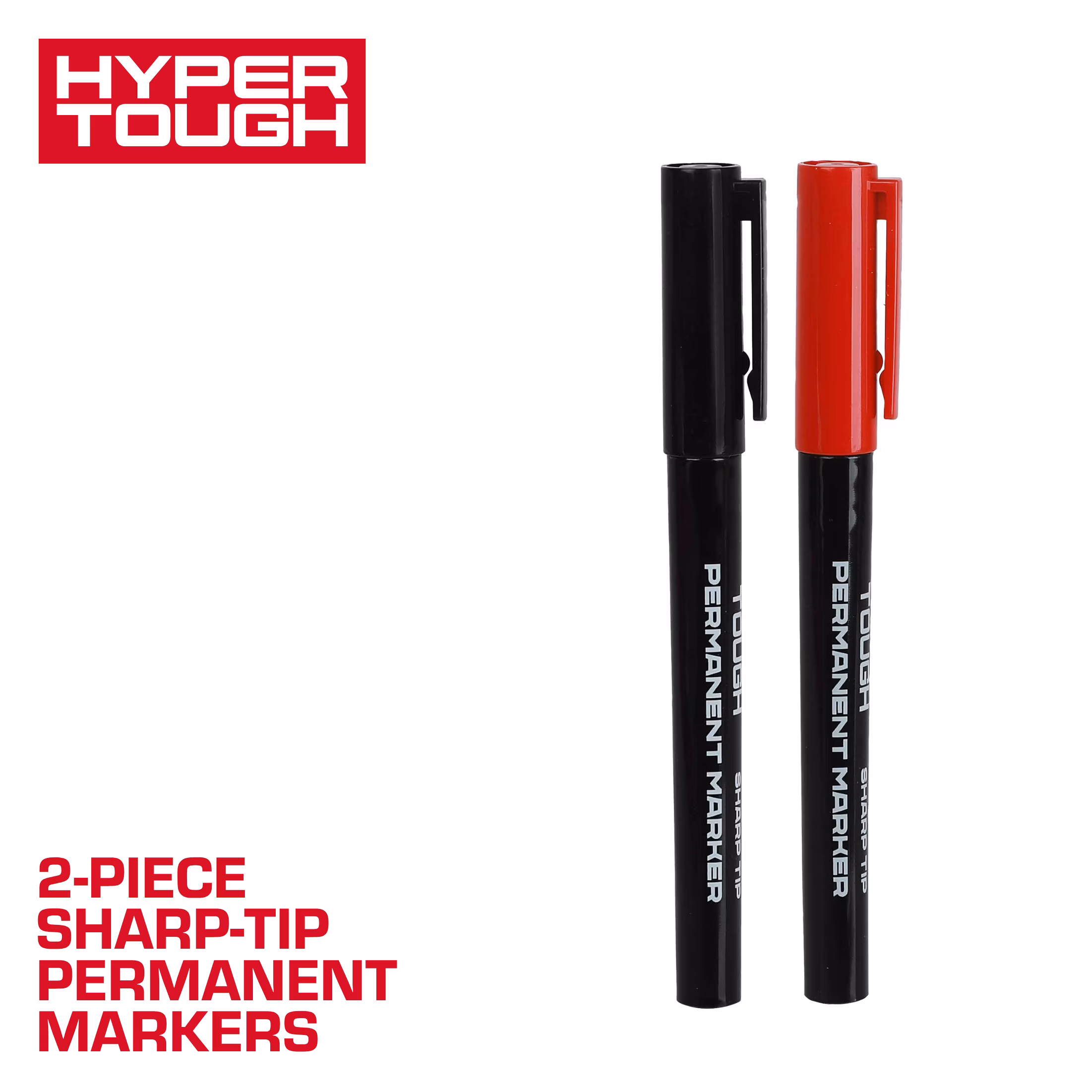 Hyper Tough 2-Piece Sharp-Tip Permanent Marker Set, Red and Black