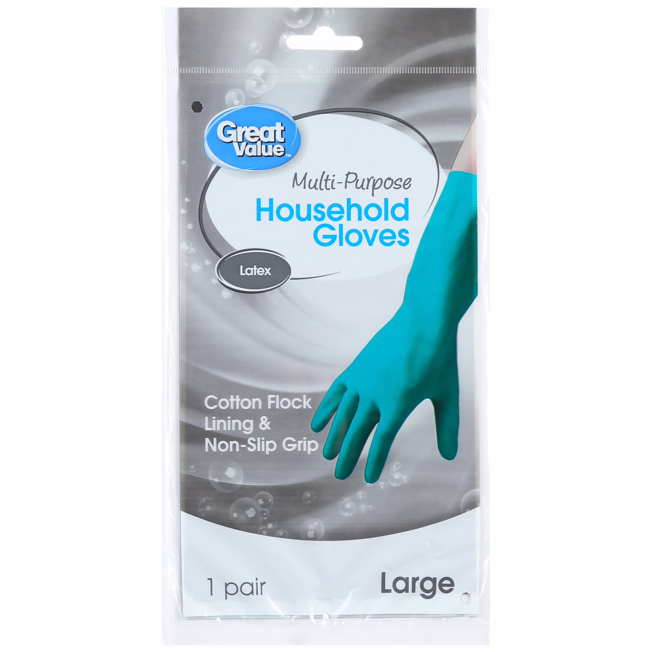 Great Value Reusable Latex Household Cleaning Gloves, Large, Teal, 1 Pair