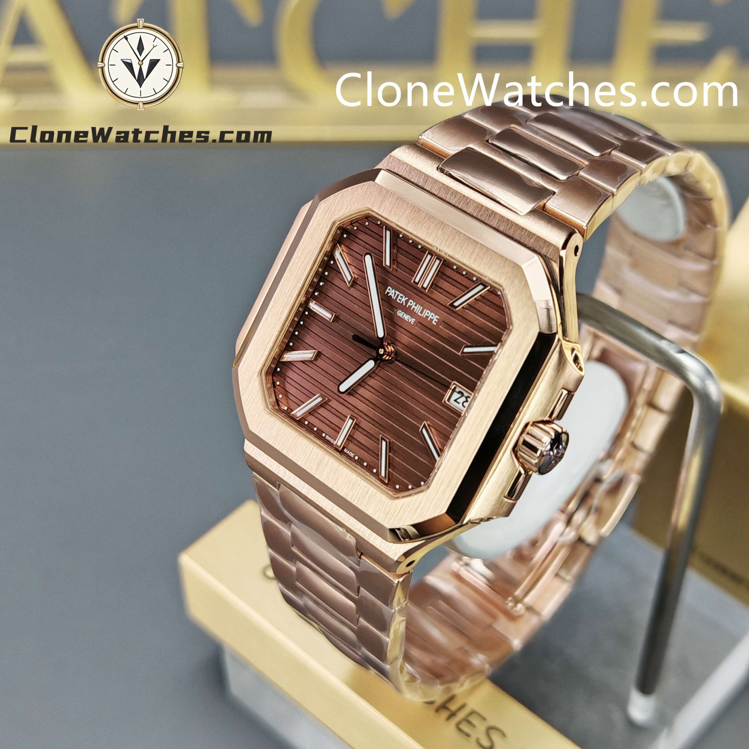 Patek Philippe Super Clone Watches 1:1 CUBITUS Rose Gold 7128/1R-001 Brown Dial