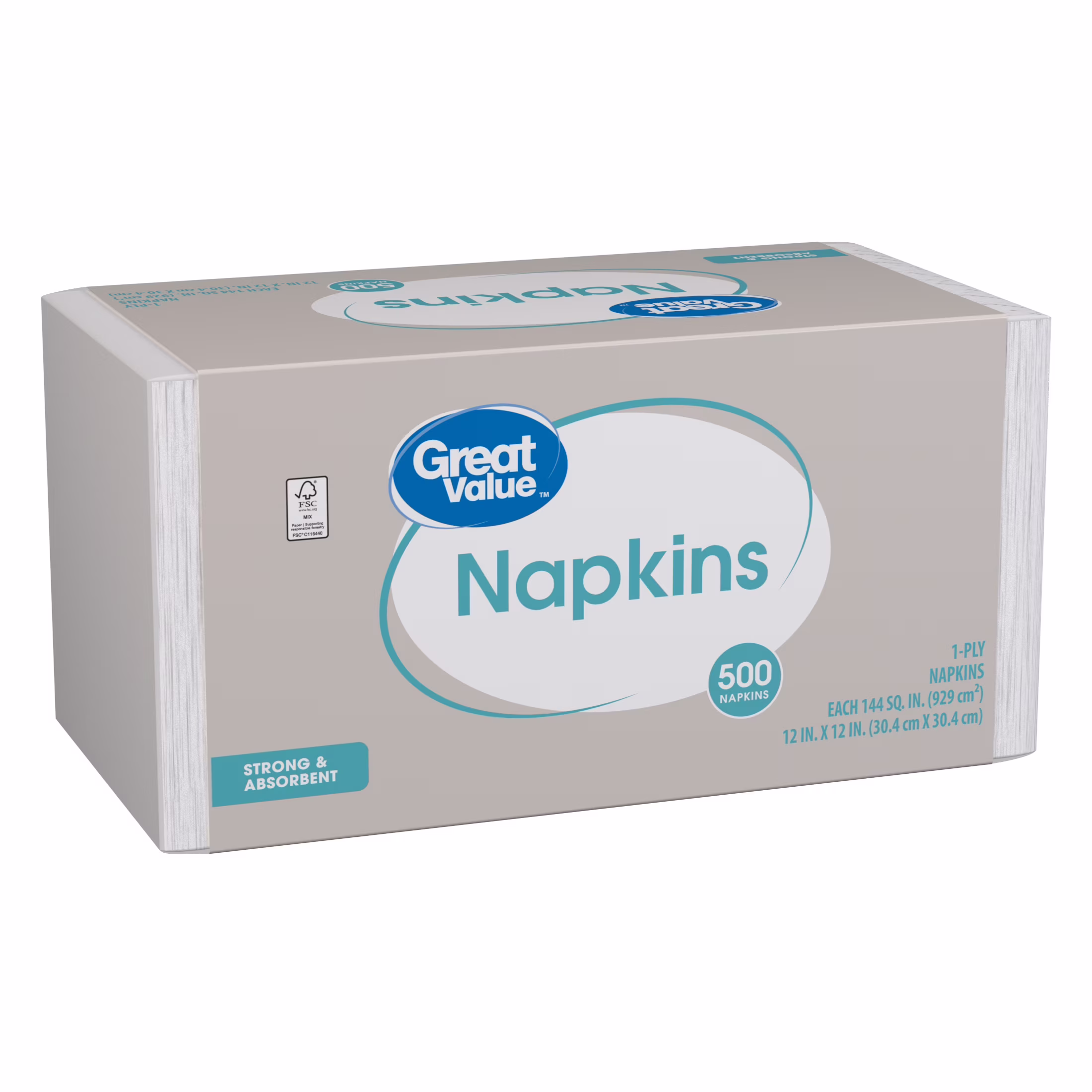 Great Value White Disposable Paper Napkins, 12 in x 12 in, 500 Count