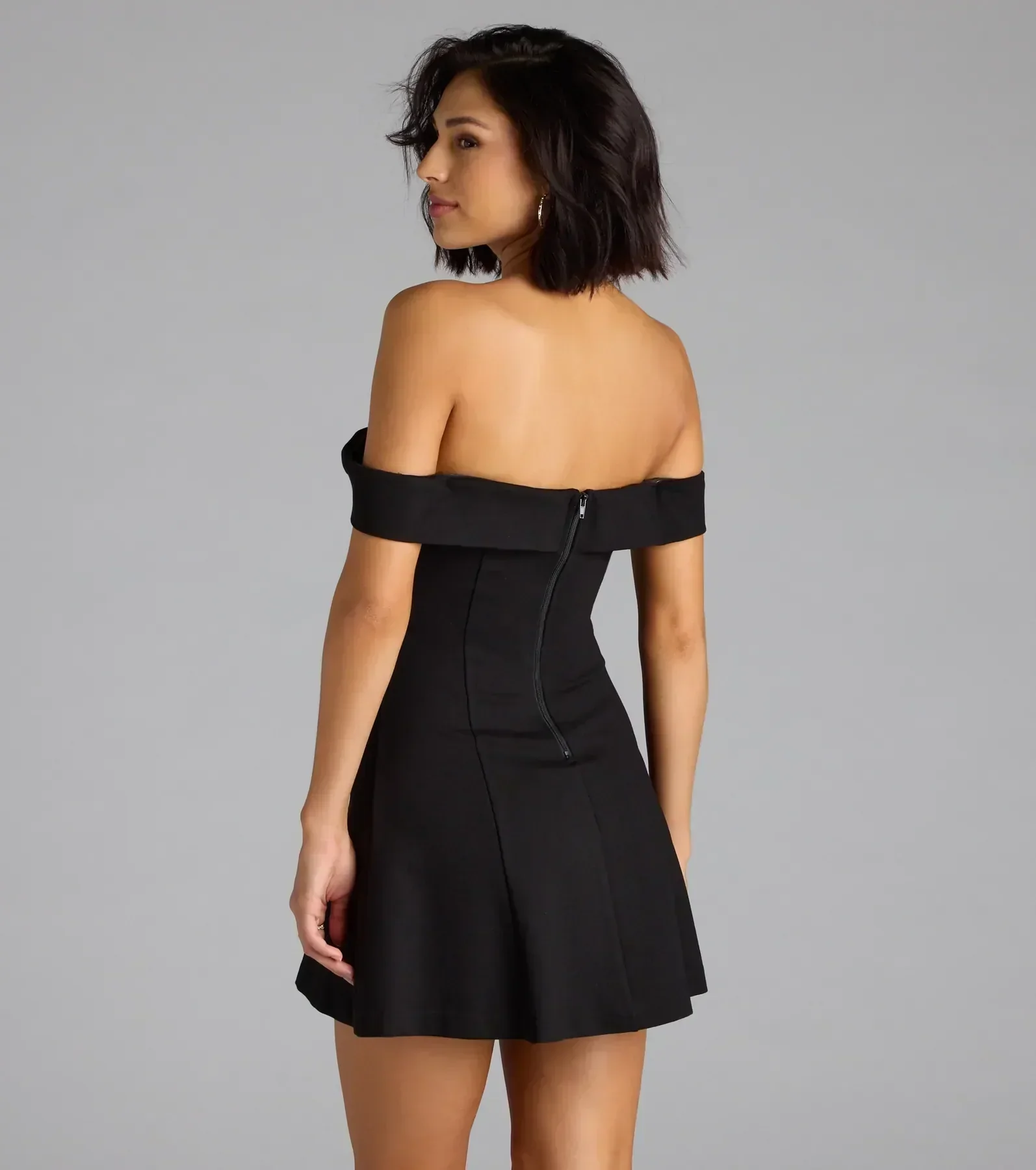 Classic Babe Off-The-Shoulder A-Line Mini Dress