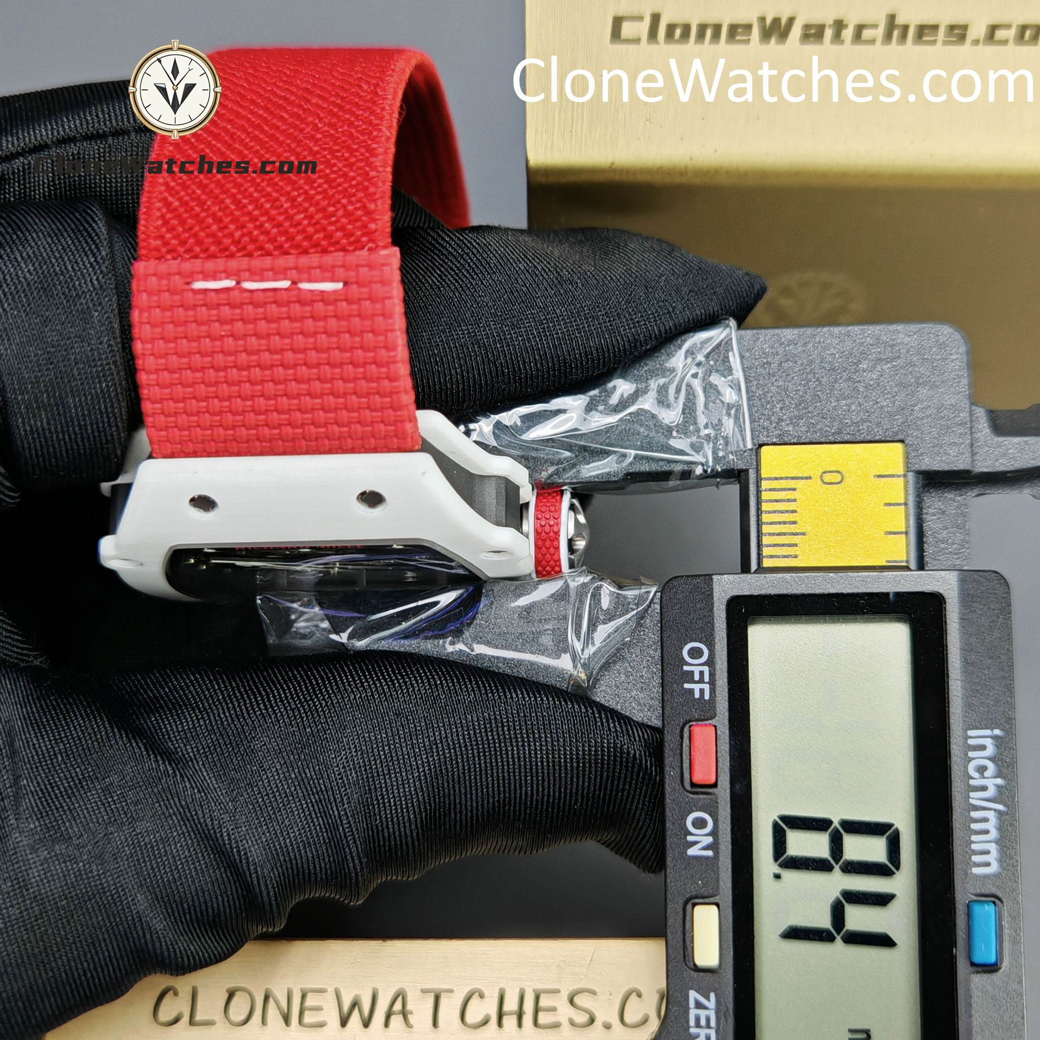 Richard Mille Super Clone Watches 1:1 RM 67 – 02 White Carbon Tourbillon Red Strap