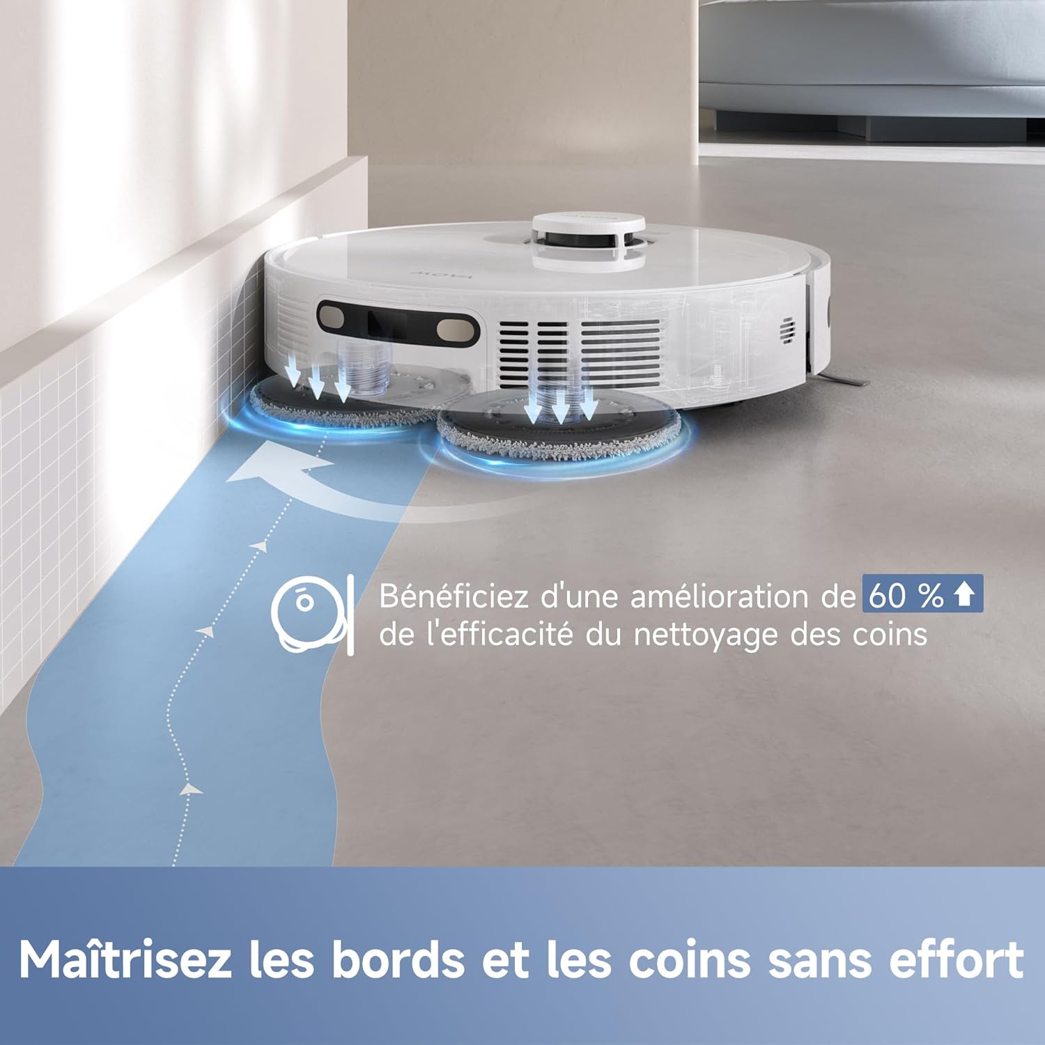 Robot aspirateur laveur vidage automatique serpillières relevables 7000 Pa