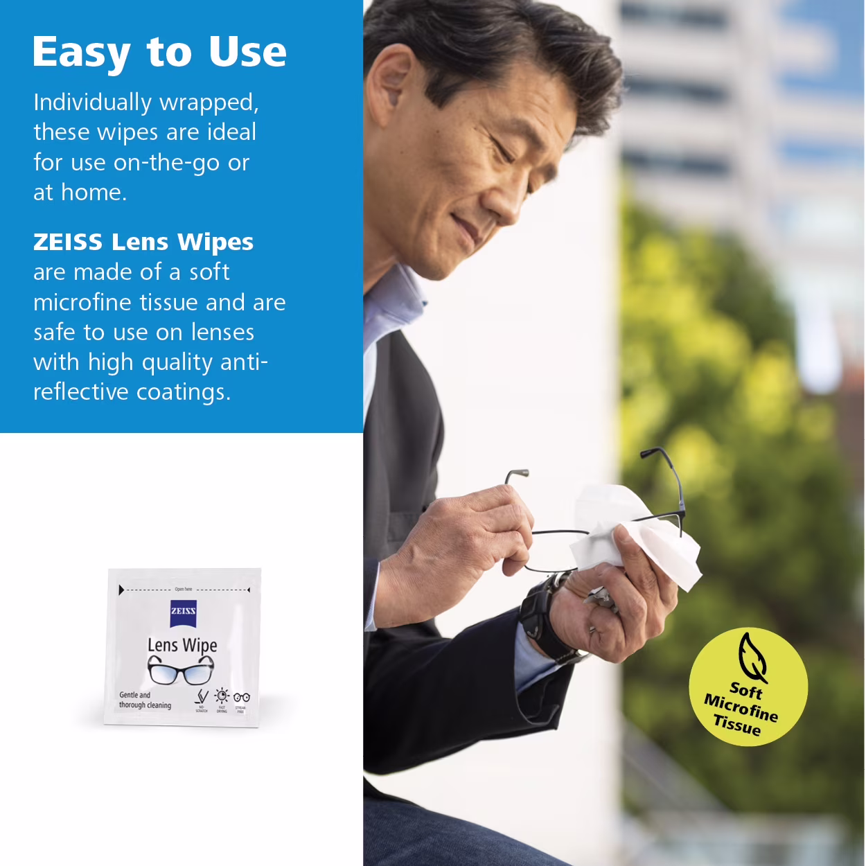 ZEISS Gentle and Thorough Cleaning Eyeglass Lens Cleaner Wipes, 50 Count