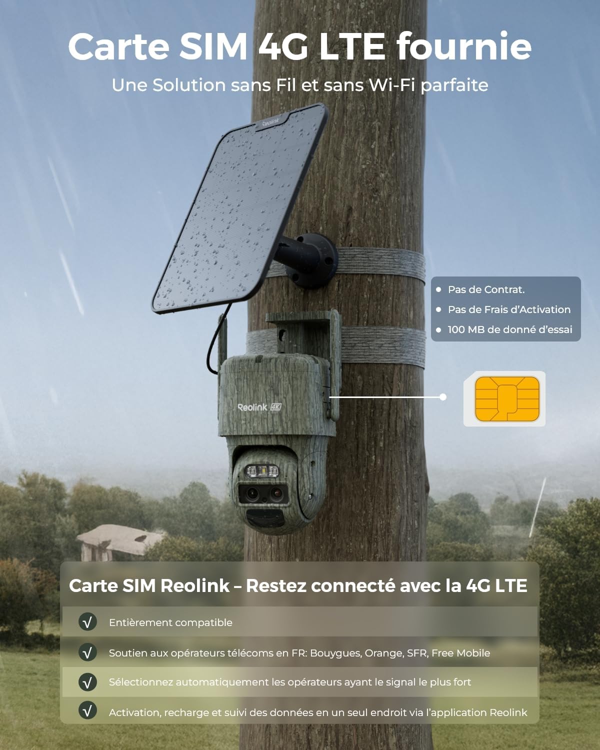 Caméra surveillance 4K double objectif 4G LTE PTZ zoom 6X panneau solaire