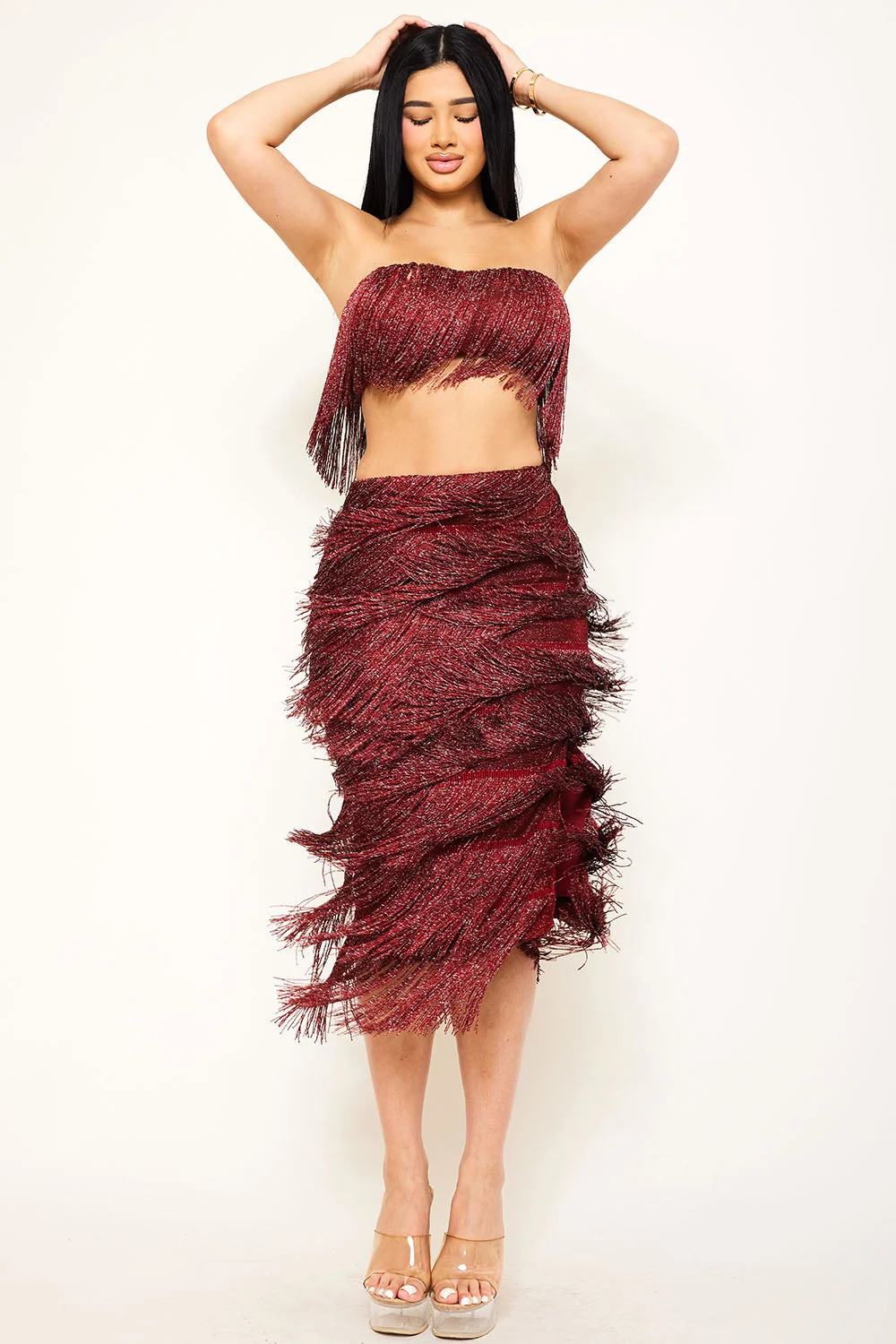 Symphony Set - Fringe Tube Top And Midi Skirt Set