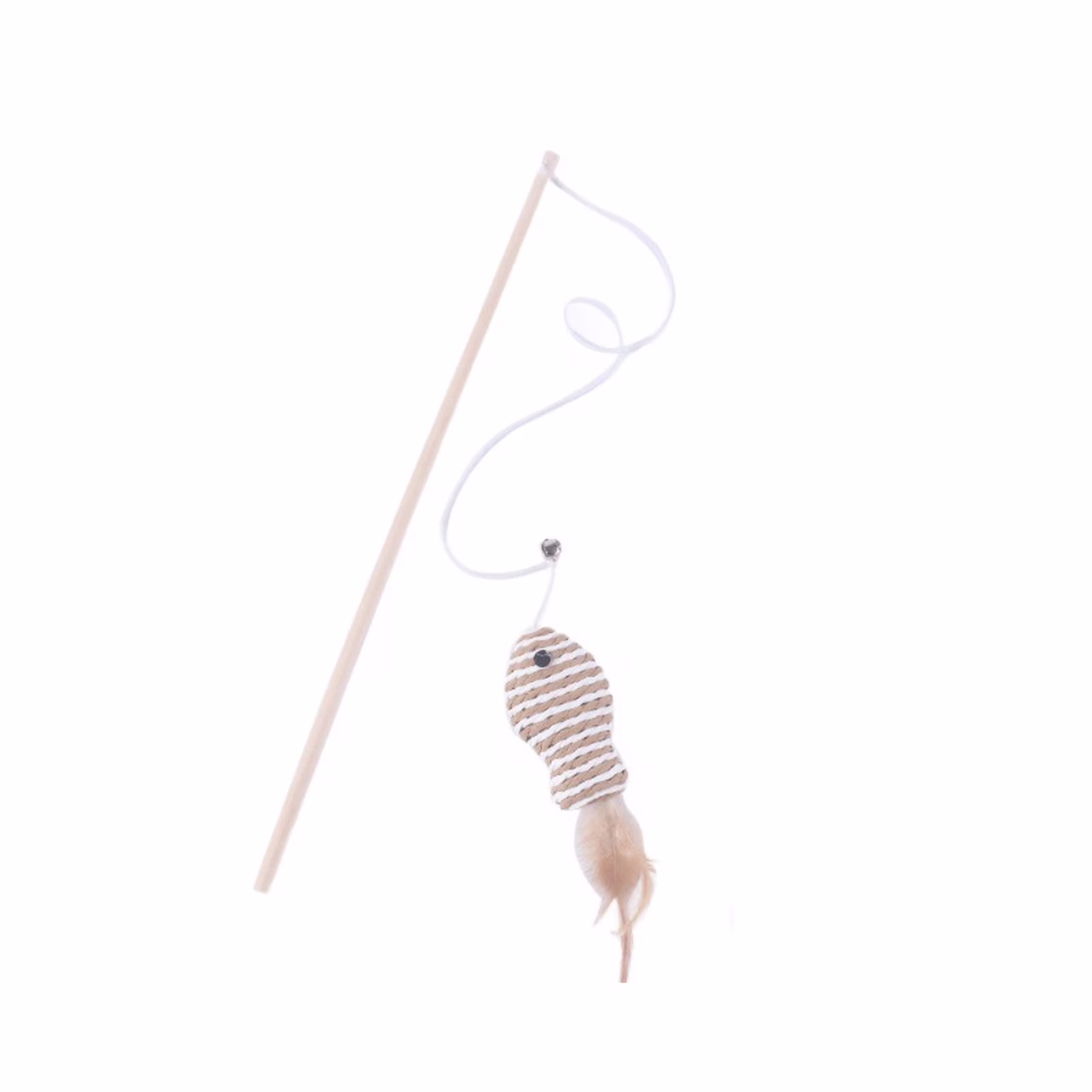 Wooden Wand Cat Teaser Toy with Elastic Rope and Paper String Fish, Interactive Chew Toy for Indoor Cats Play, Khaki