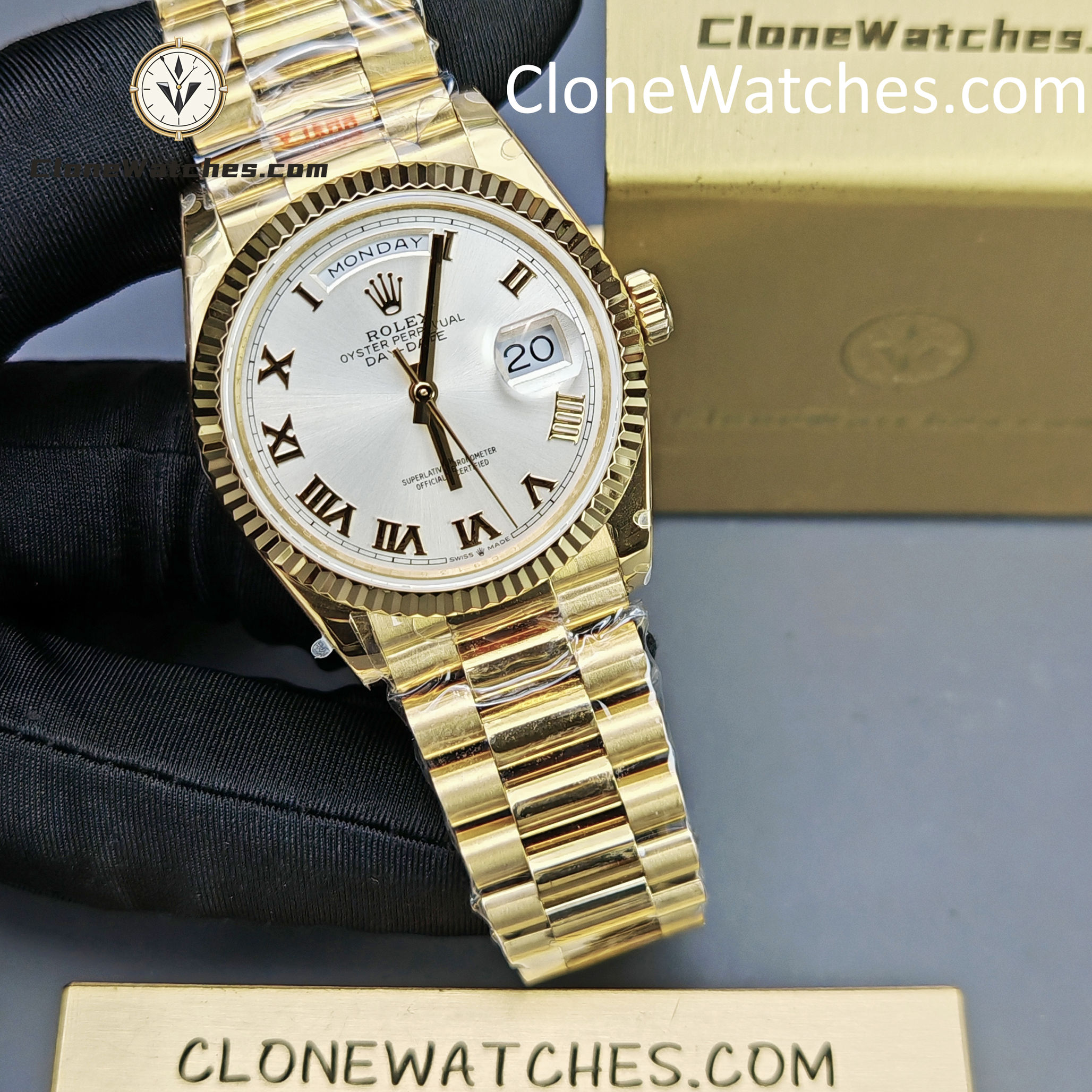 Rolex Super Clone Watches 1:1 Day Date 18K Gold White Dial 36mm m128238-0076 3255 Movement