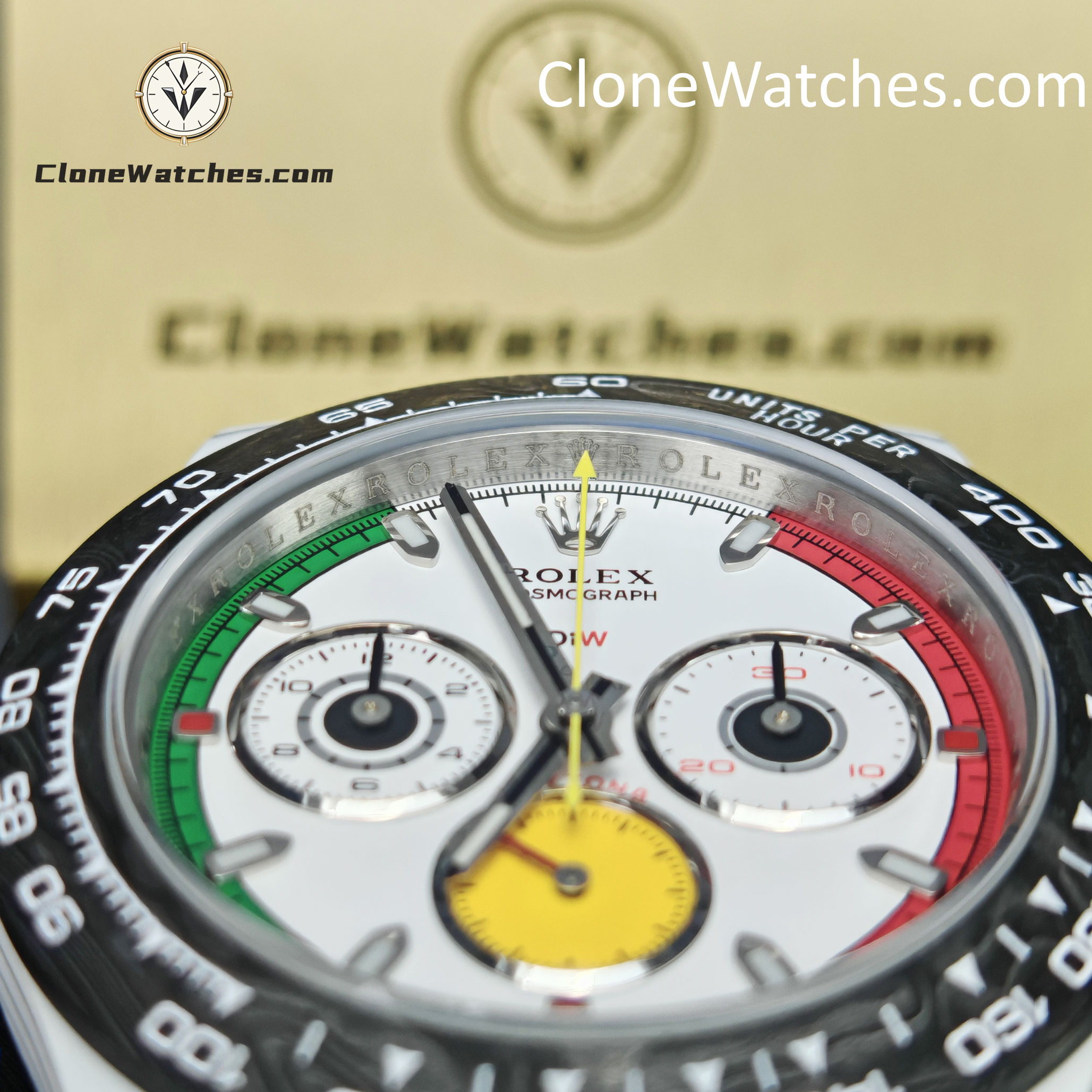 Modified Super Clone Watches 1:1 DiW Rolex Daytona CarboQuartz 4130 Movement Black Strap