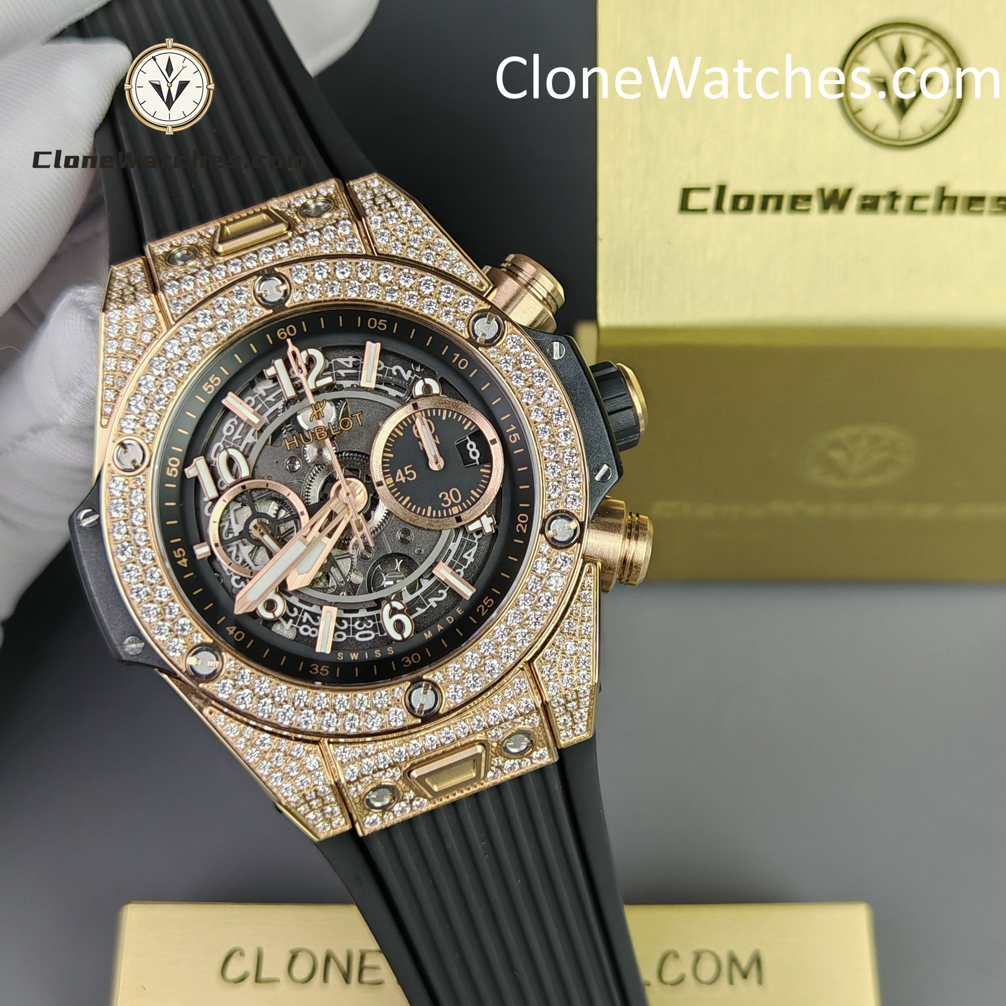 Hublot Super Clone Watches 1:1 Big Bang Unico King Gold Pavé 42 mm 441.OX.1181.RX.1704