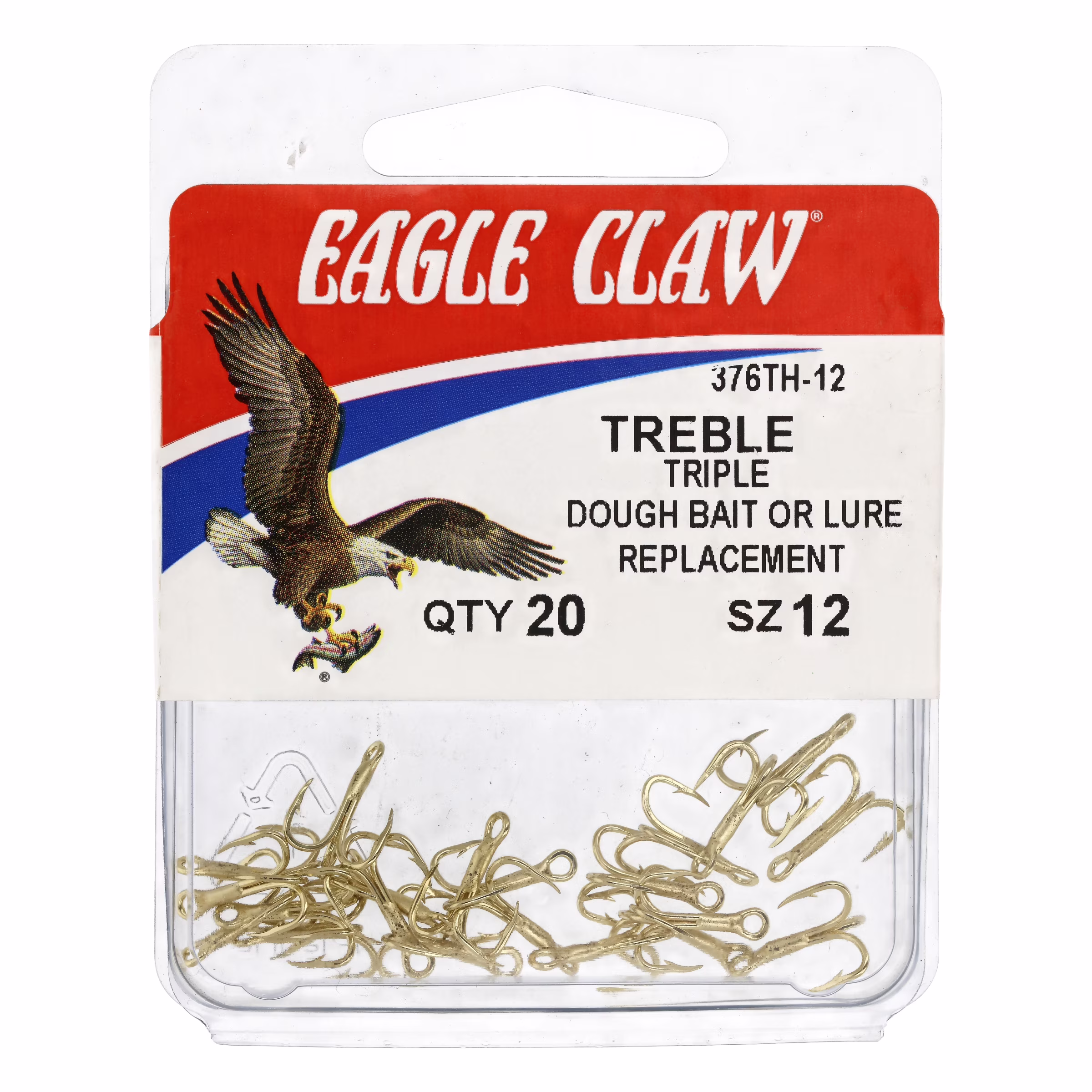 (2 pack) Eagle Claw 376A-12 2X Treble Hook, Gold, Size 12, 5 Pack