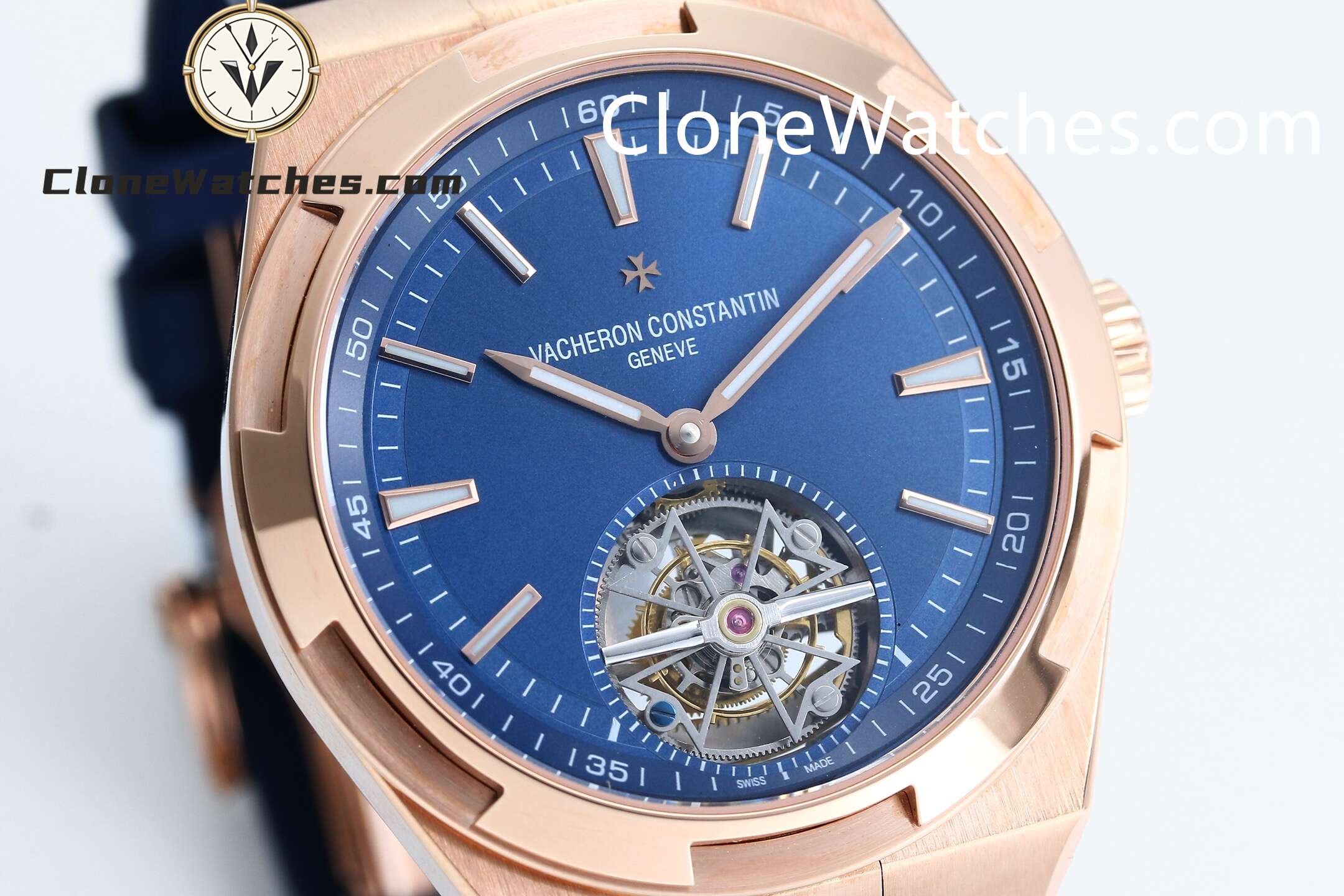 Vacheron Constantin Super Clone Watches 1:1 Overseas Rose Gold Tourbillon 6000V/210R-B733 42.5MM Rubber Strap