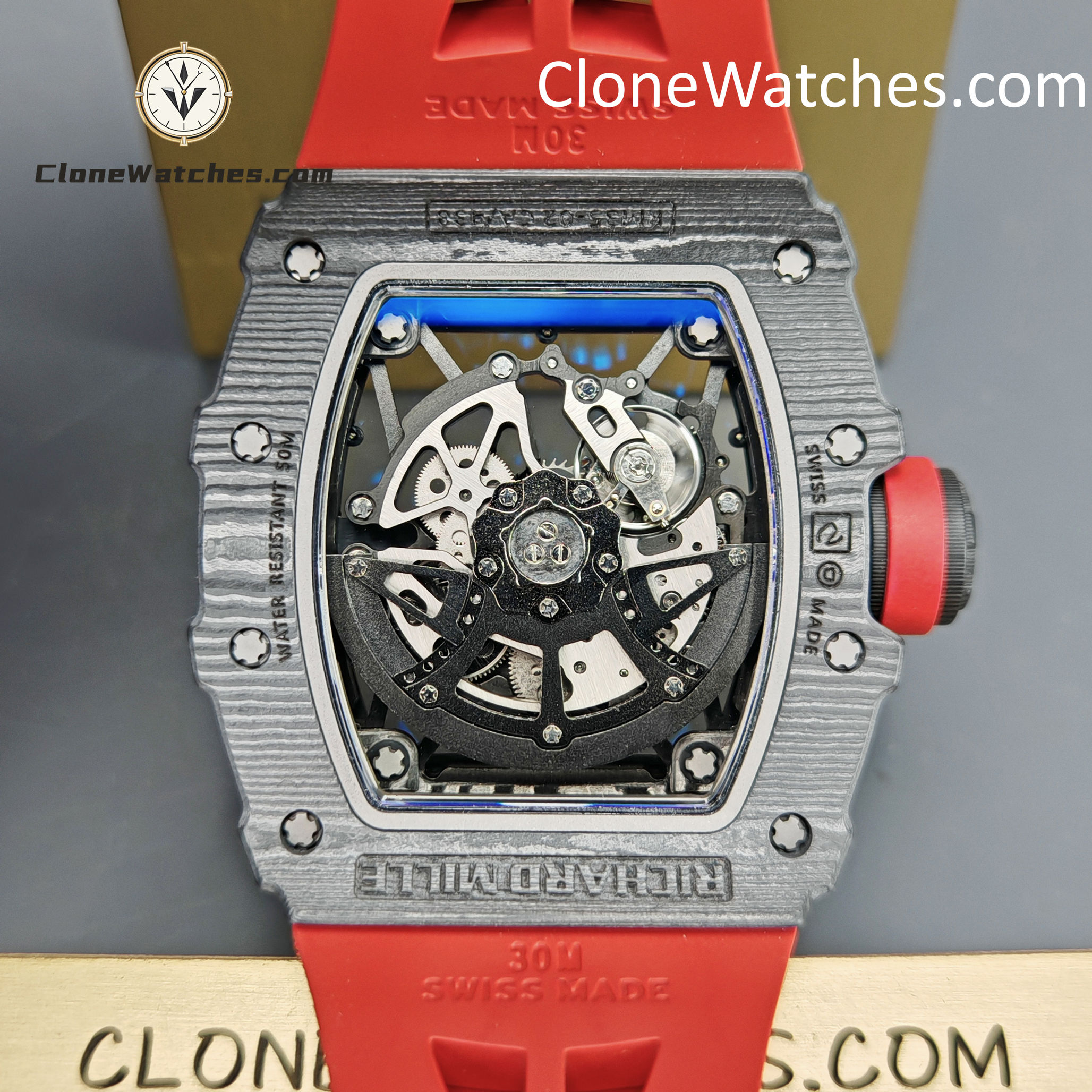 Richard Mille Super Clone Watches 1:1 RM 035 – 02 NTPT Carbon Fiber Red Rubber Strap