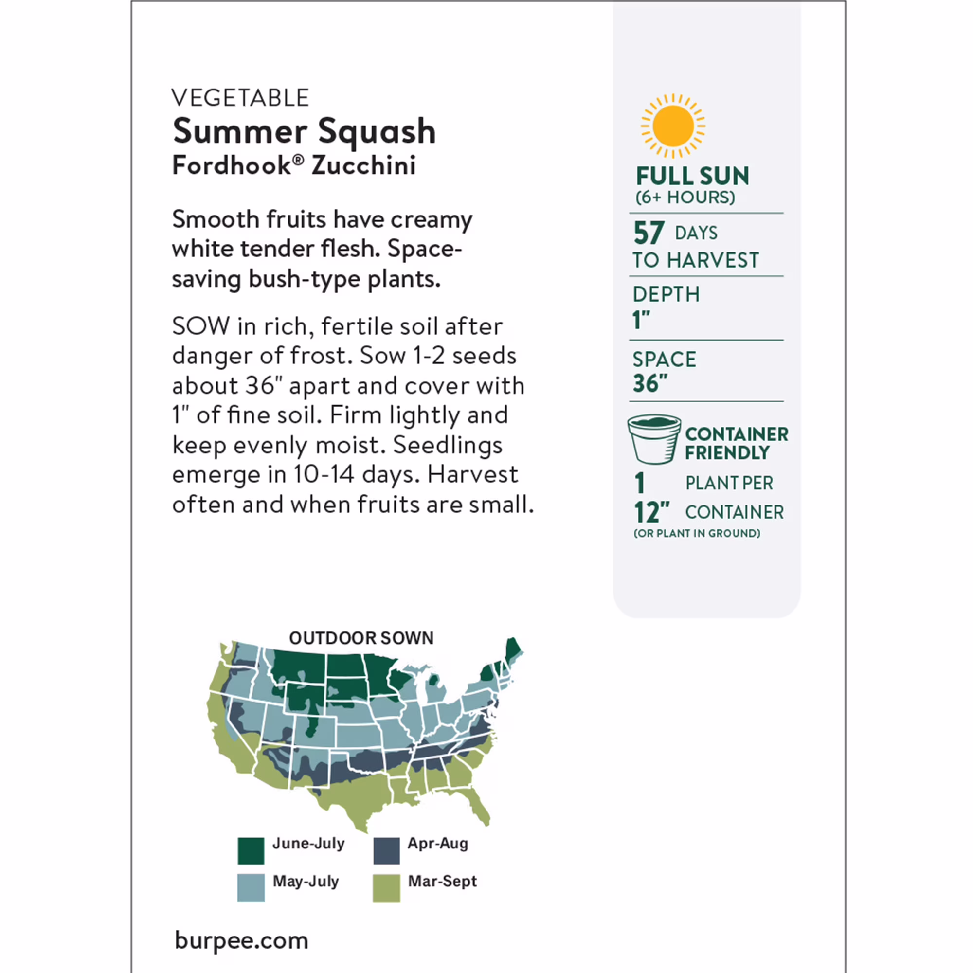 Burpee Organic Fordhook Zucchini Summer Squash Vegetable Seed, 1-Pack