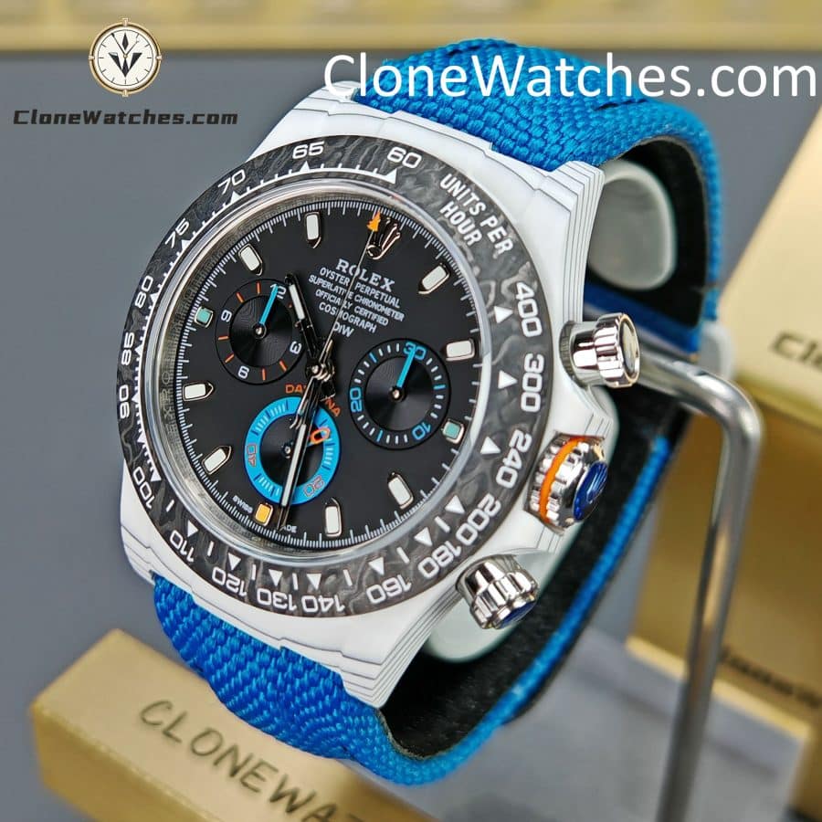 Modified Super Clone Watches 1:1 DiW Rolex Daytona Quartz Fiber Unique Piece RACING BLUE