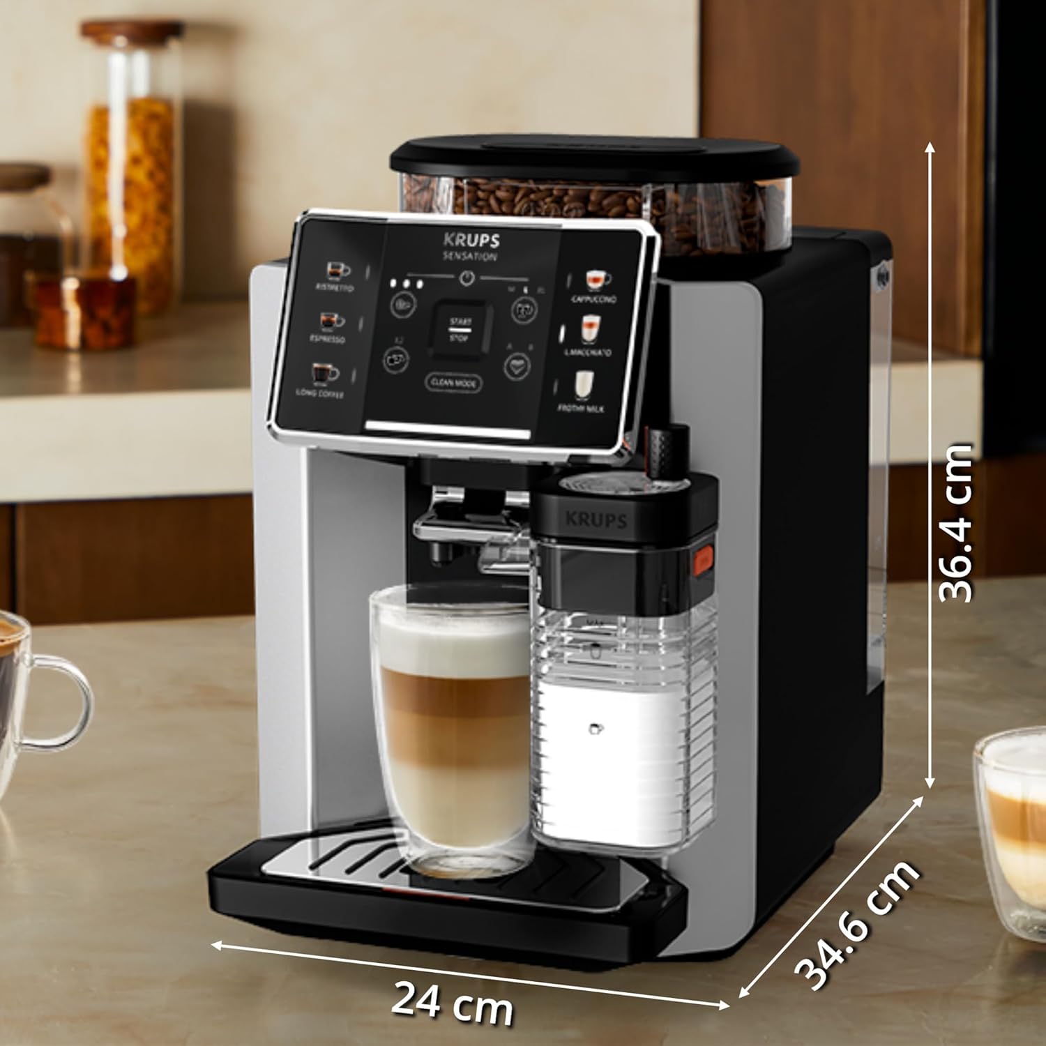 Machine café grains expresso automatique 6 boissons carafe lait interface tactile