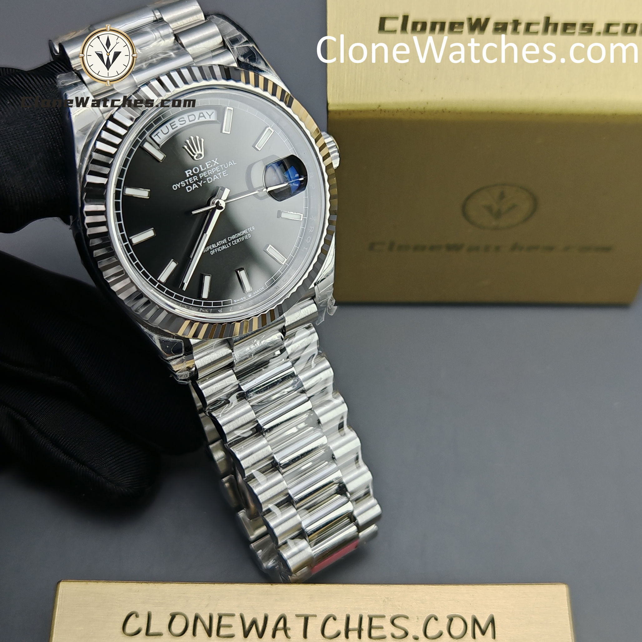 Rolex Super Clone Watches 1:1 Day Date Black Dial 40mm m228239-0004 VSF Version 3255 Movement