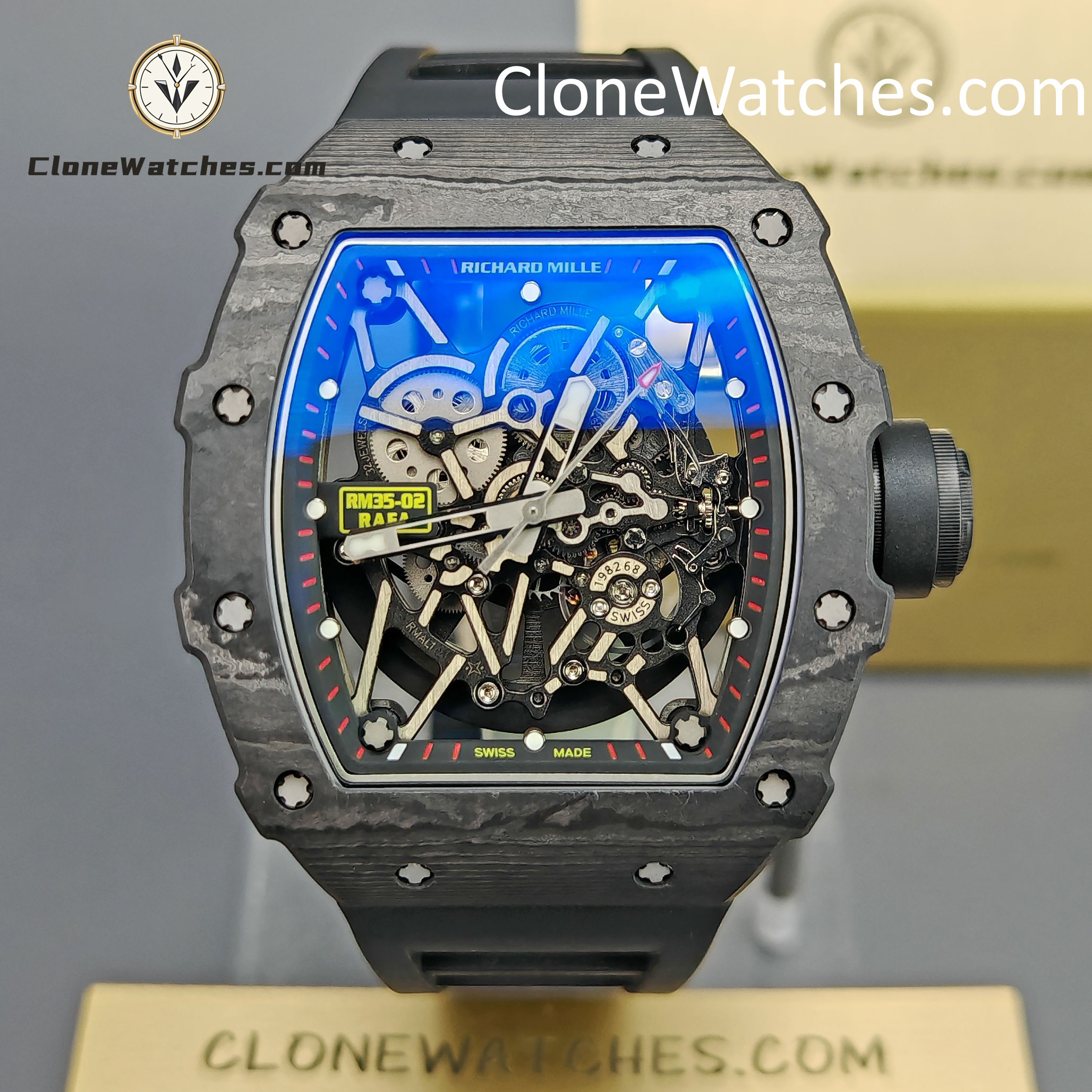 Richard Mille Super Clone Watches 1:1 RM 035 NTPT Carbon Fiber Black Rubber Strap