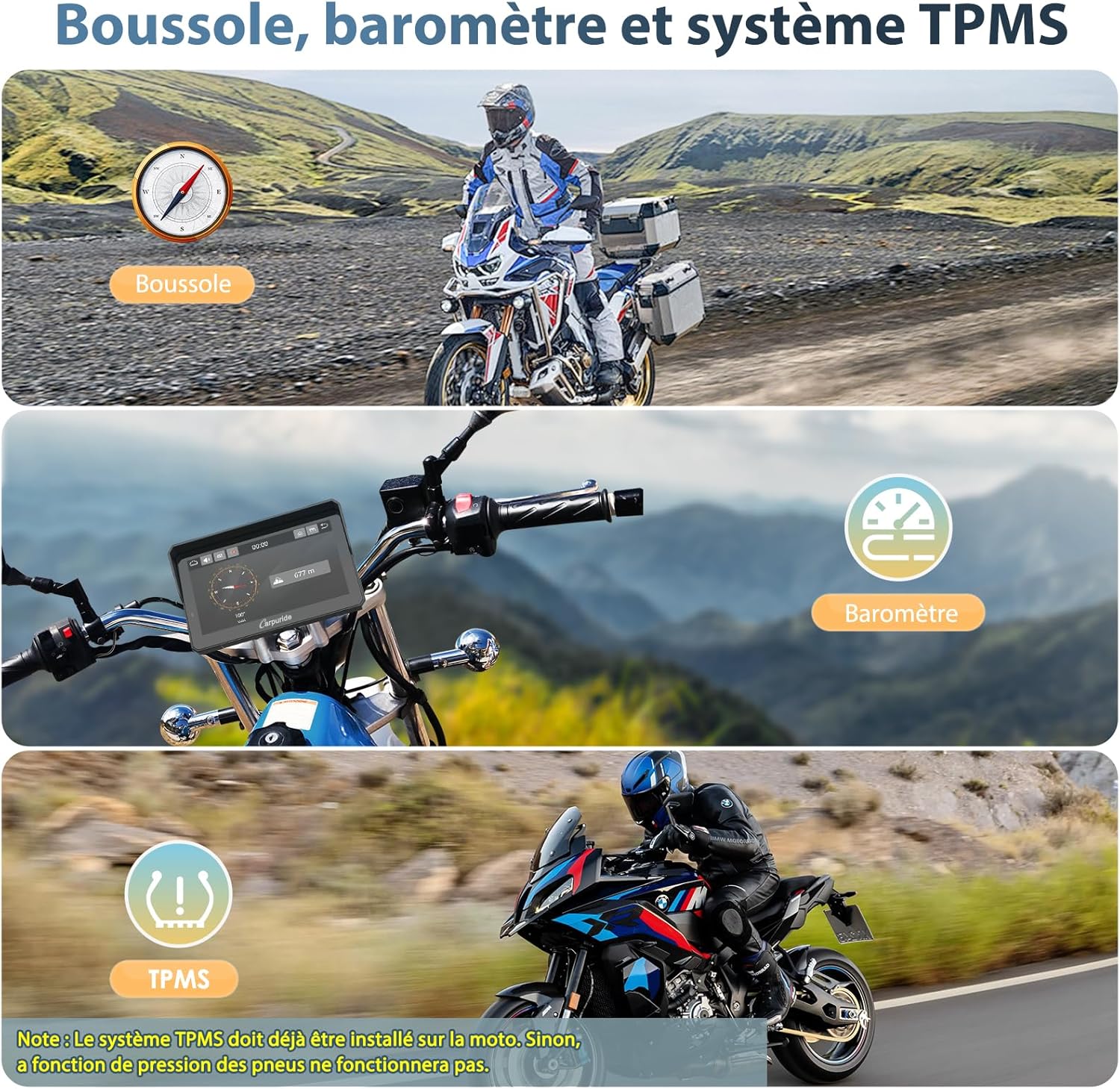 Écran moto CarPlay Android Auto 7 pouces étanche double Bluetooth