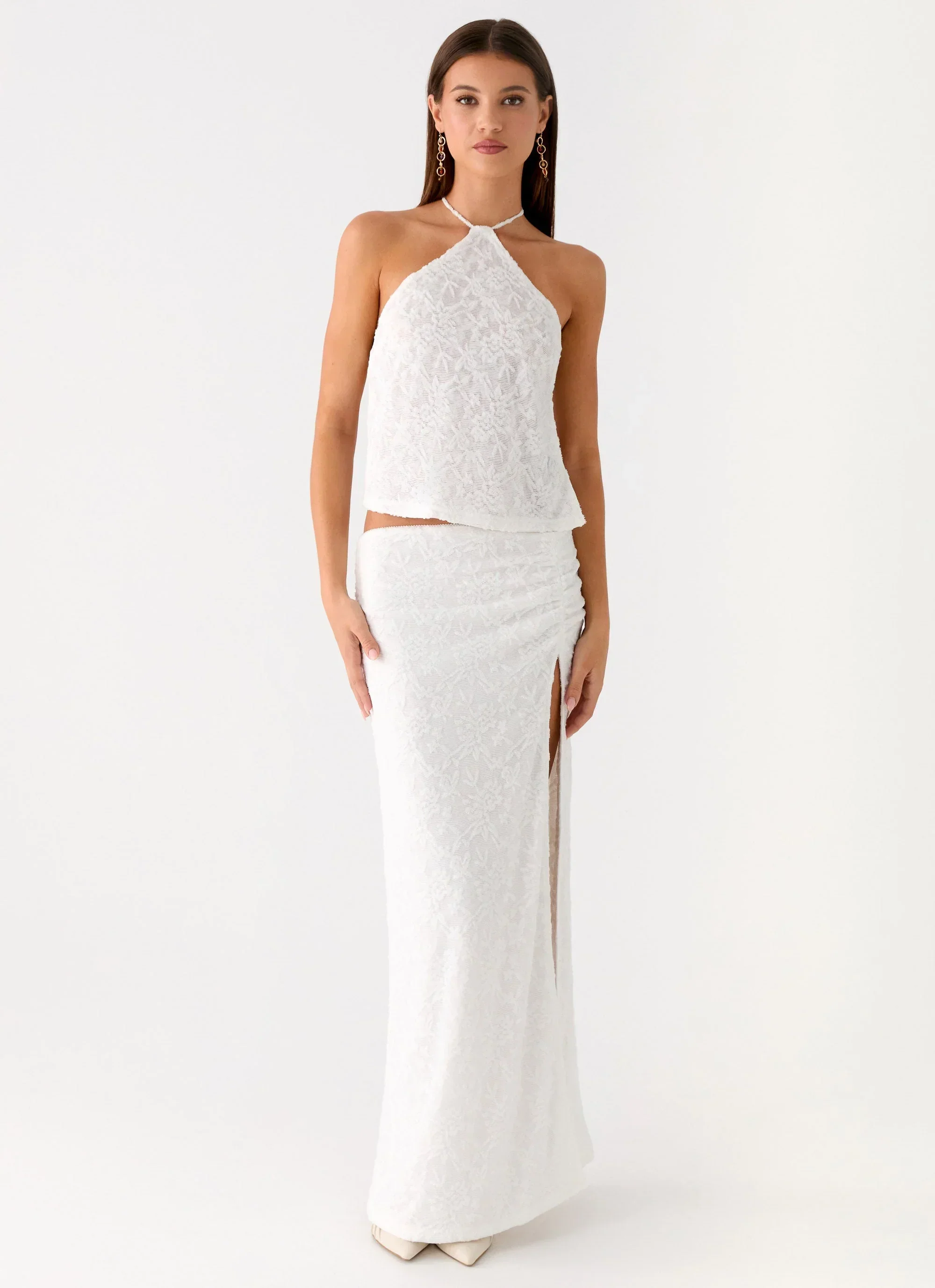 Griff Low Rise Jacquard Maxi Skirt - White