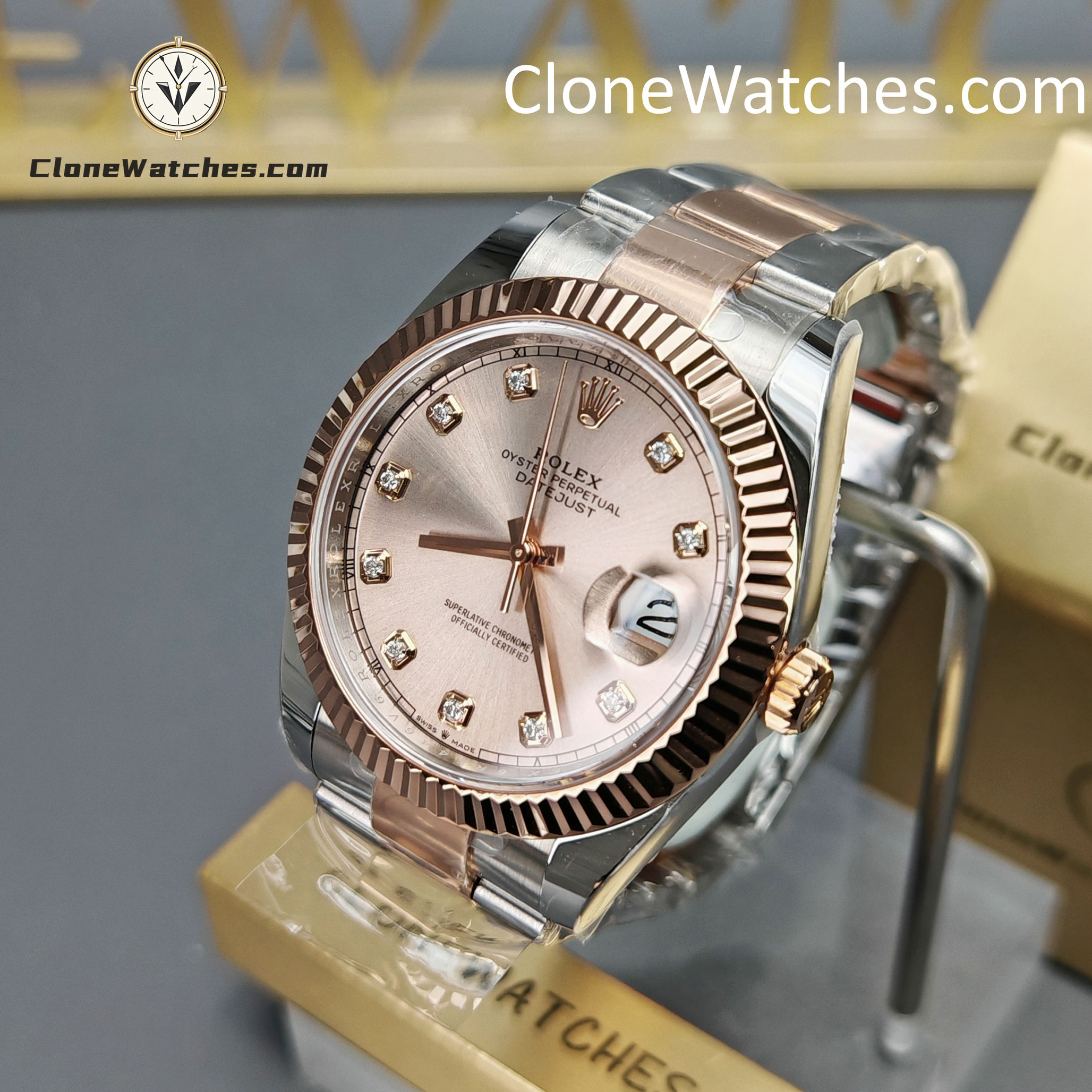 Rolex Super Clone Watches 1:1 DateJust Champagne Diamond Dial Oyster 41MM M126331-0007 3235 Movement
