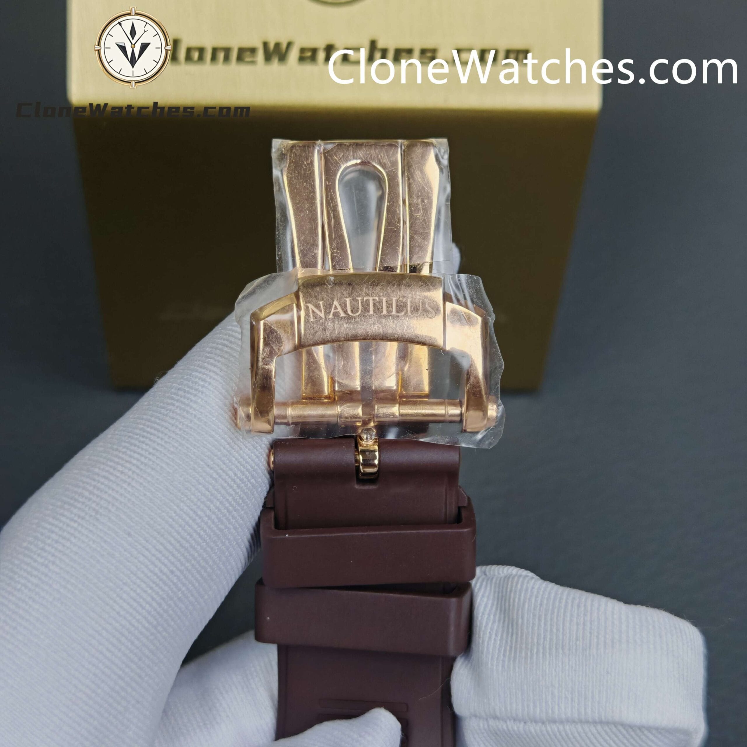 Patek Philippe Super Clone Watches 1:1 Nautilus 5711/1R White Dial Brown Rubber Strap