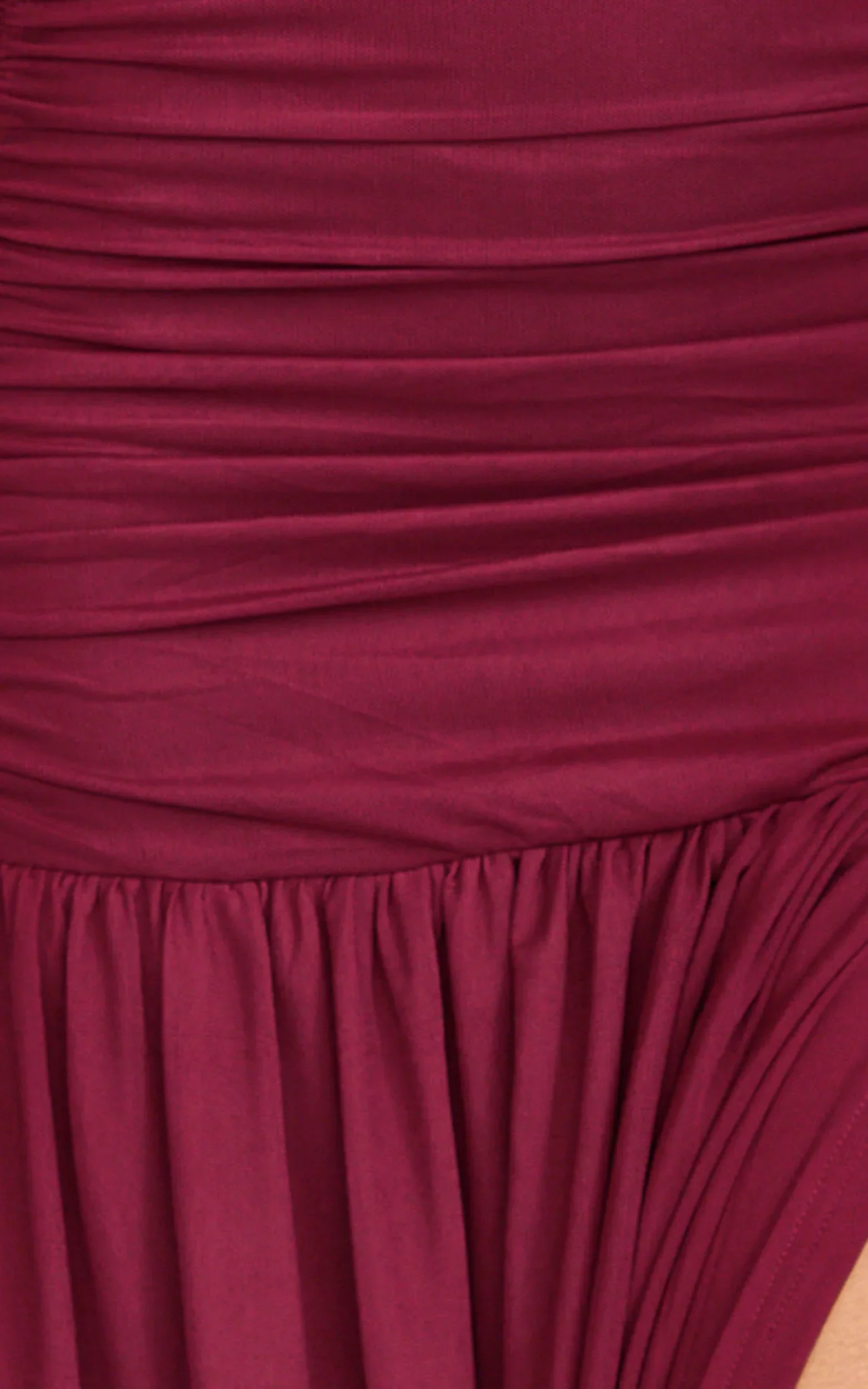 Lara Maxi Dress - Strapless Ruched Mesh High Leg Split Dress in Wine