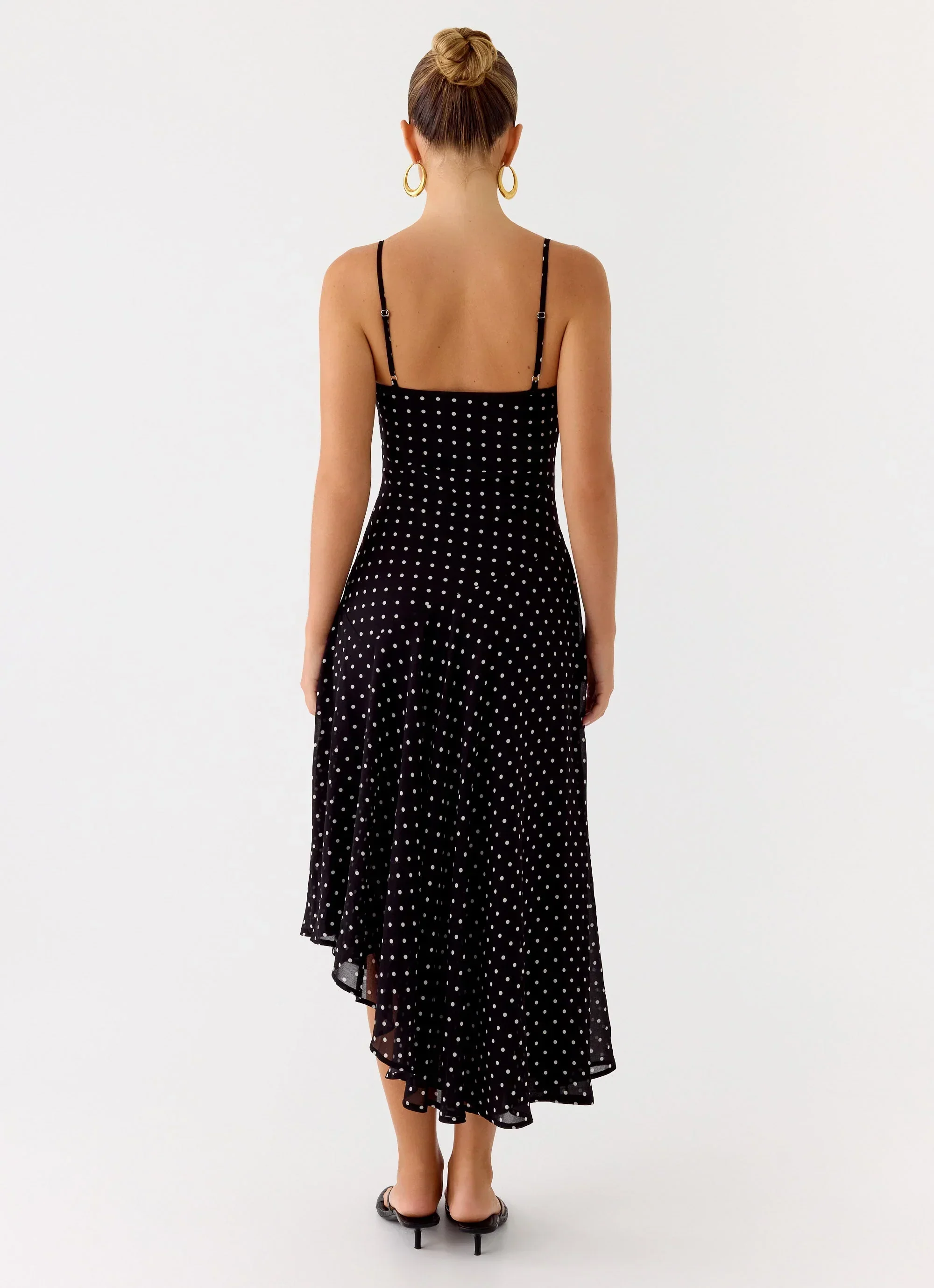 Keep You Waiting Midi Dress - Black Polkadot