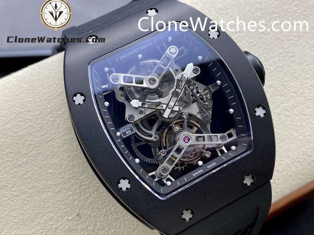Richard Mille Super Clone Watches 1:1 RM 027 Tourbillon Black Strap