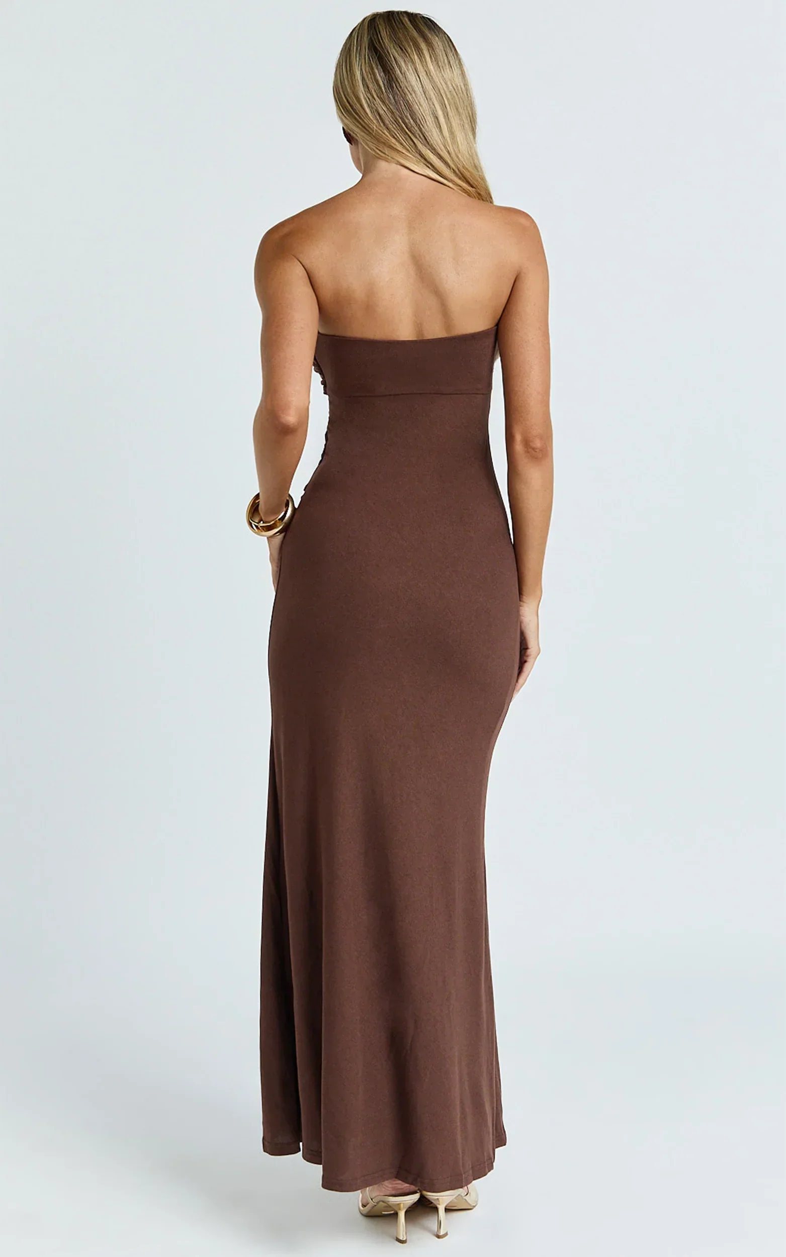 Aria Maxi Dress - Strapless Tie Waist Dress in Chocolate