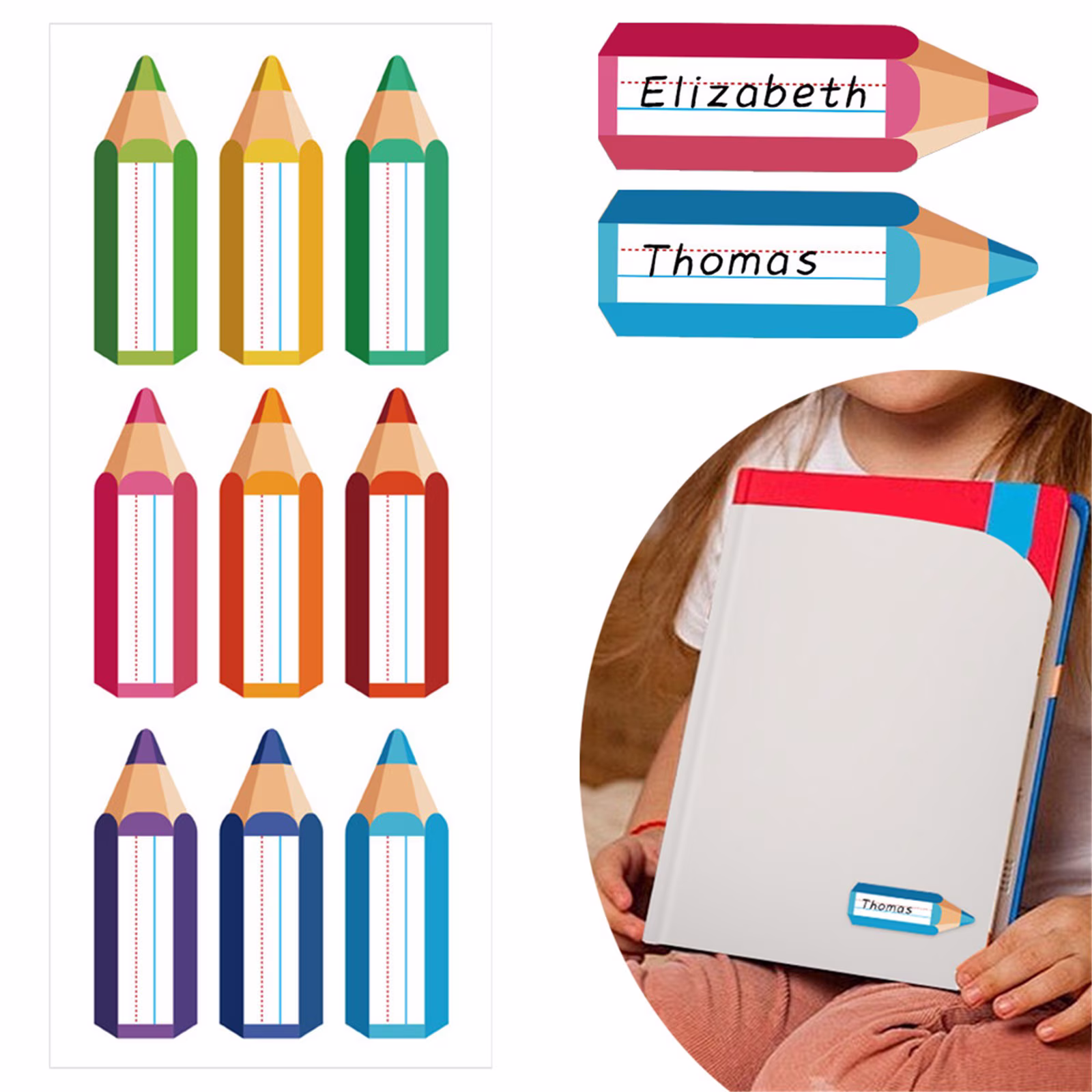 2026 Student Name Stickers 10 Sheets 9 Colors Blank Writable Personalized Label Stickers for Students Stationery Pencil Case Book Supplies Adhesive Custom Name Tags for Classroom Organization