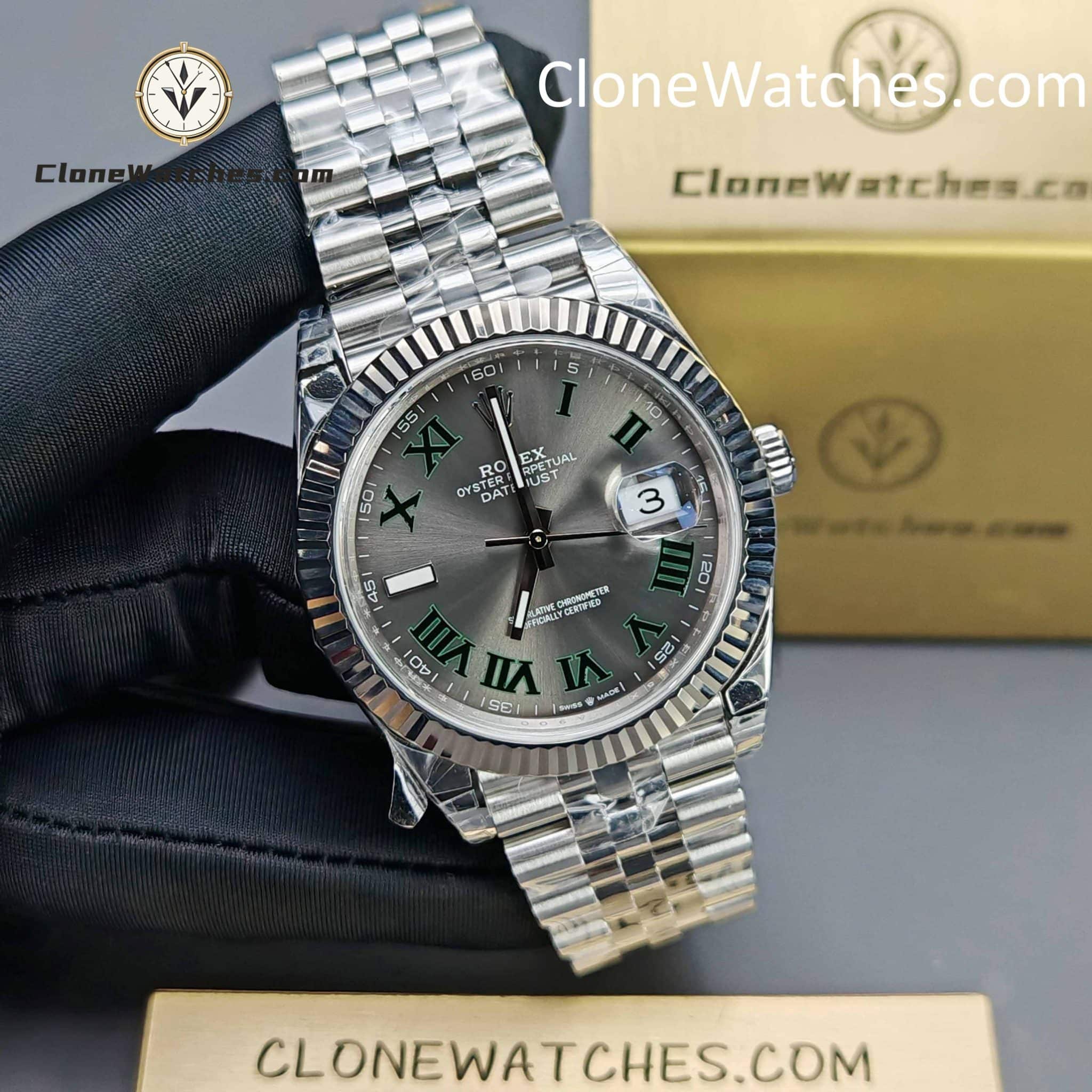 Rolex Super Clone Watches 1:1 DateJust Grey Roman Dial Jubilee 41MM M126334 3235 Movement