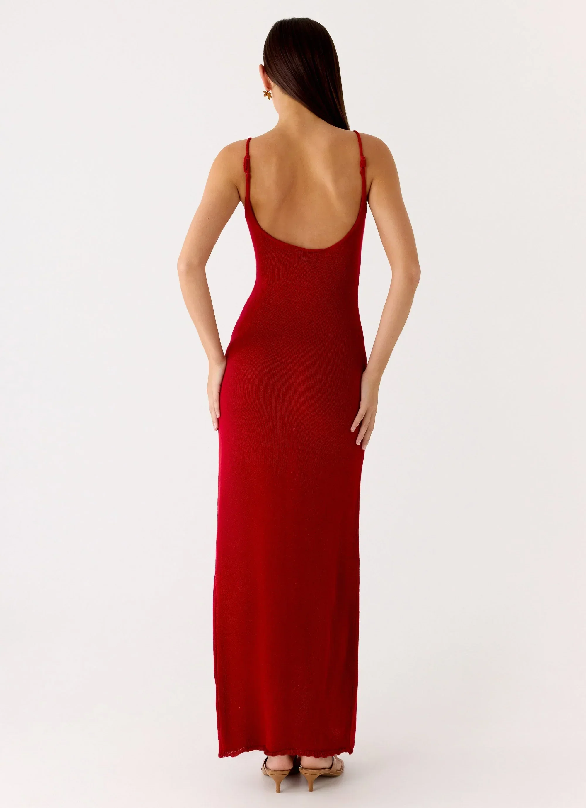 Palm Breeze Flower Crochet Maxi Dress - Burnt Red