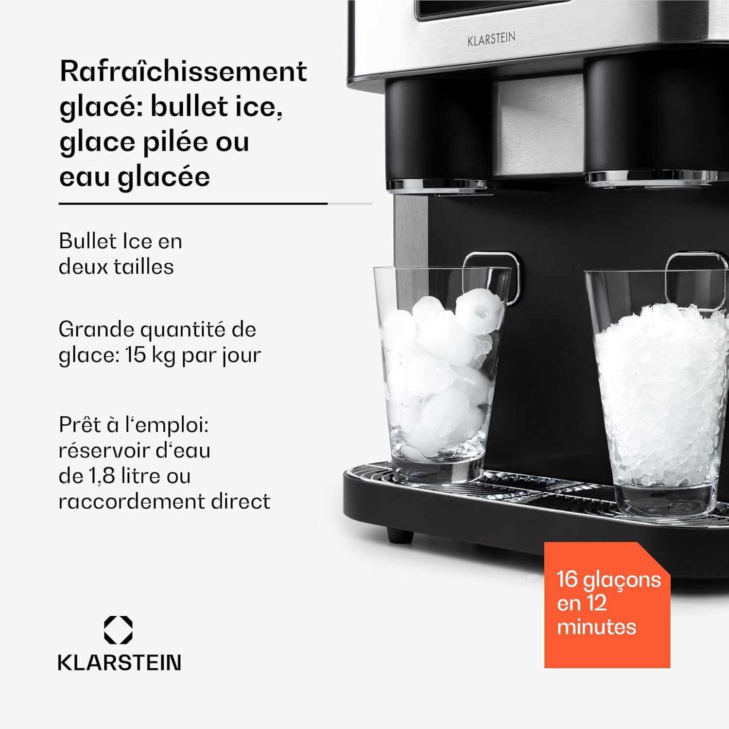Machine à glaçons 1,8 L jusqu’à 15 kg jour nettoyage facile