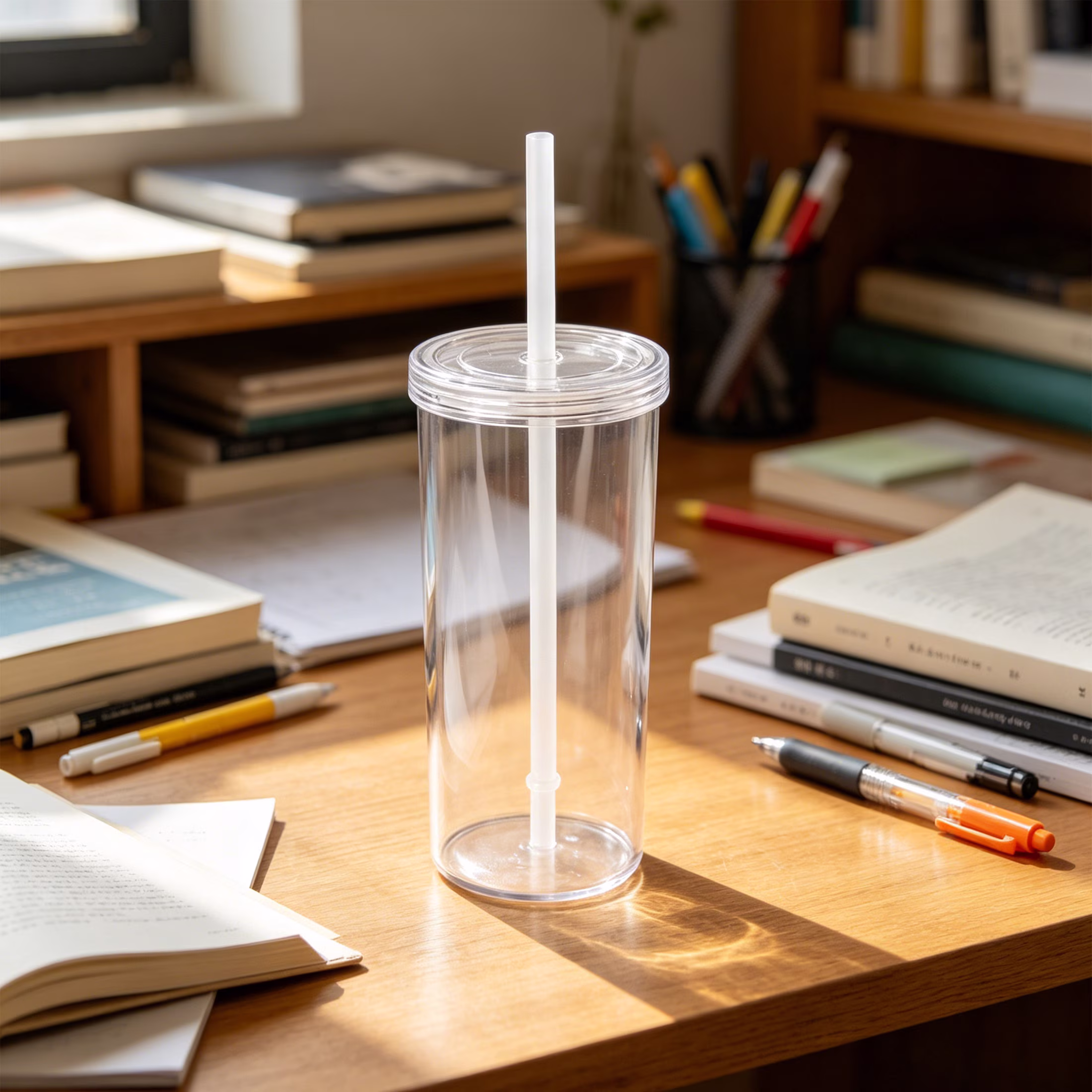 Mainstays 20 oz Clear Plastic Tumbler with Screw Top Lid and Straw