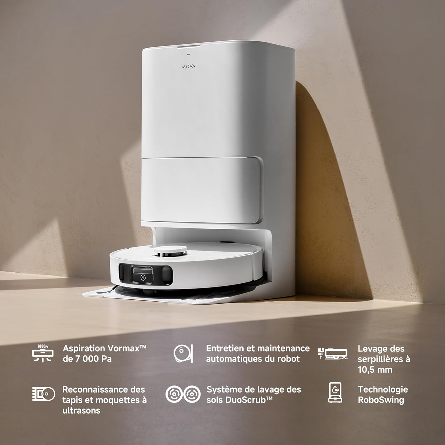 Robot aspirateur laveur vidage automatique serpillières relevables 7000 Pa