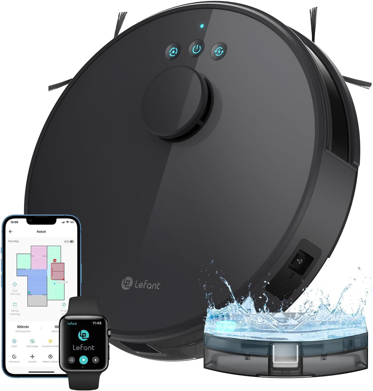 Robot aspirateur laveur 5500 Pa navigation LDS cartographie zones virtuelles