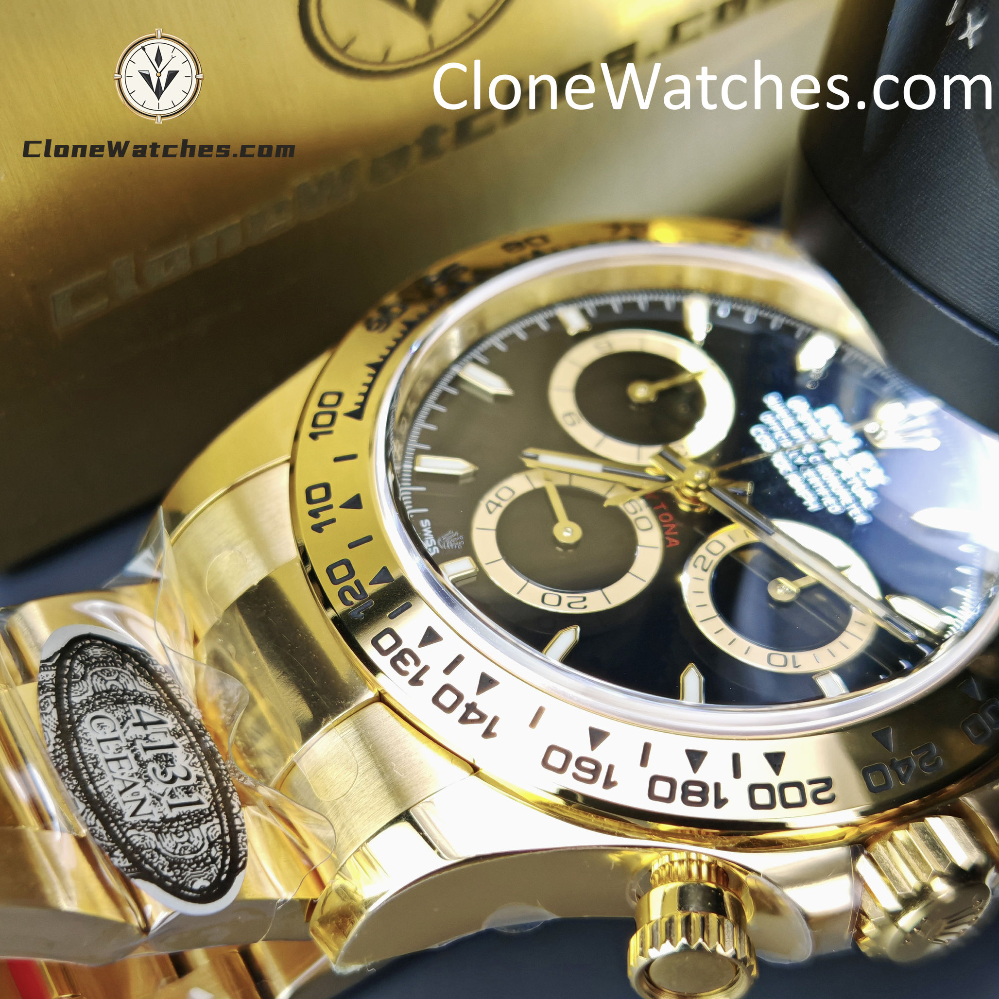 Rolex Super Clone Watches 1:1 Daytona 18K Gold Black Dial M126508-0004 4131 Movement